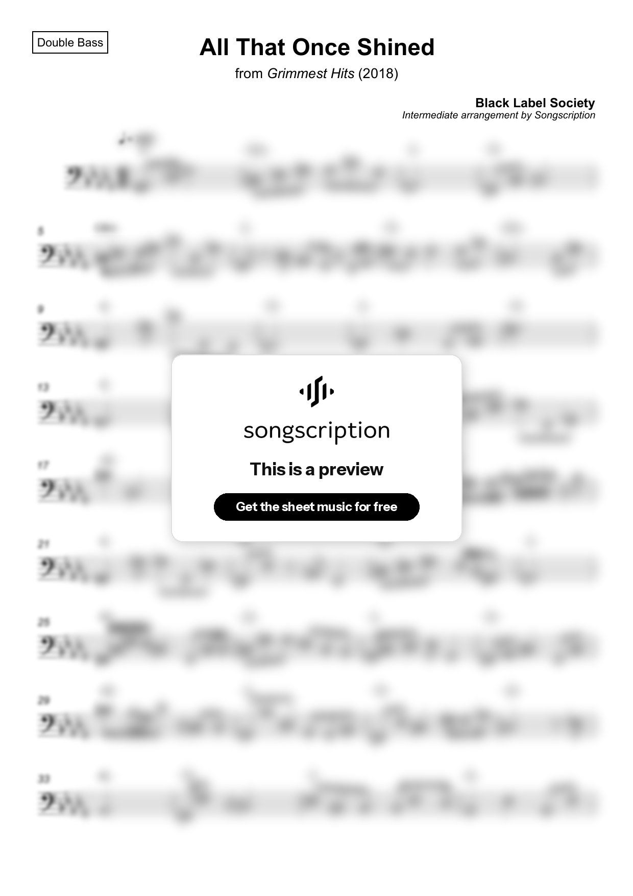 Intermediate Double Bass Sheet Music for "All That Once Shined" by Black Label Society