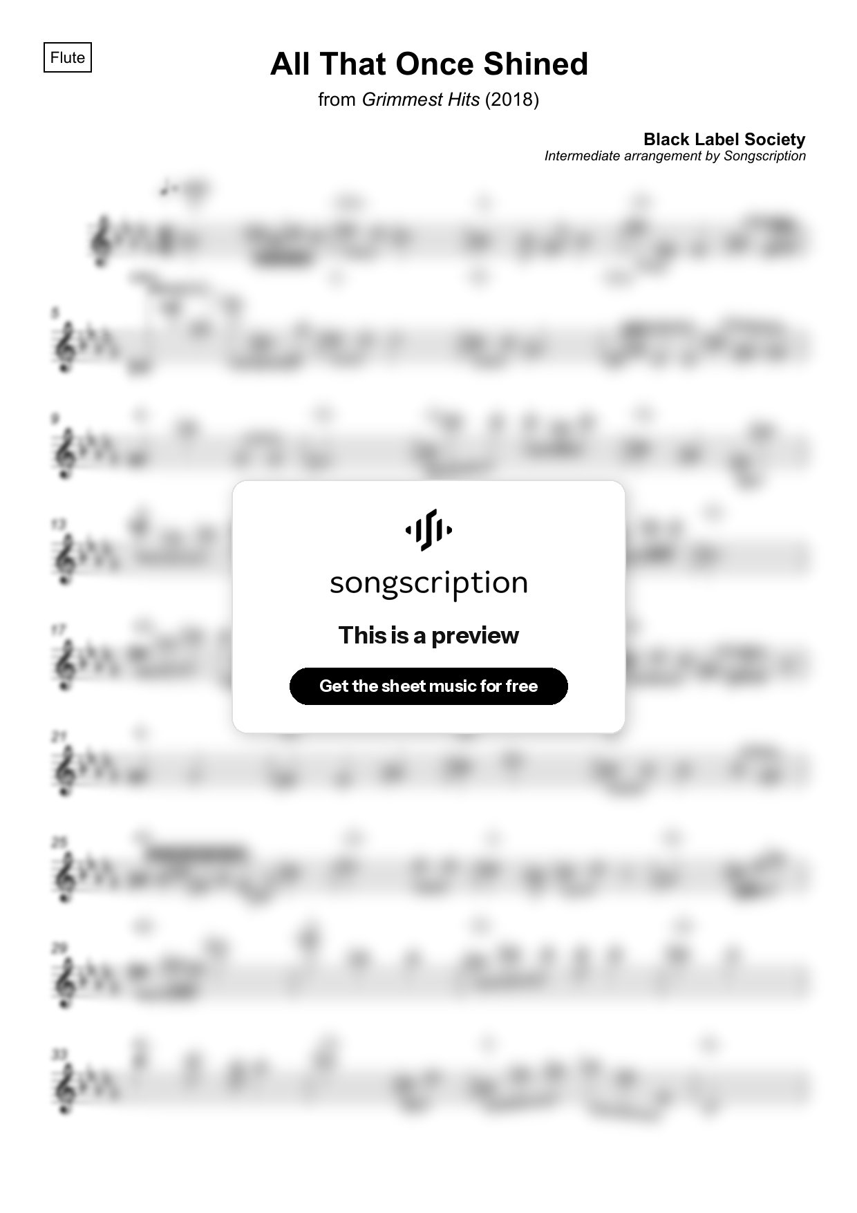 Intermediate Flute Sheet Music for "All That Once Shined" by Black Label Society