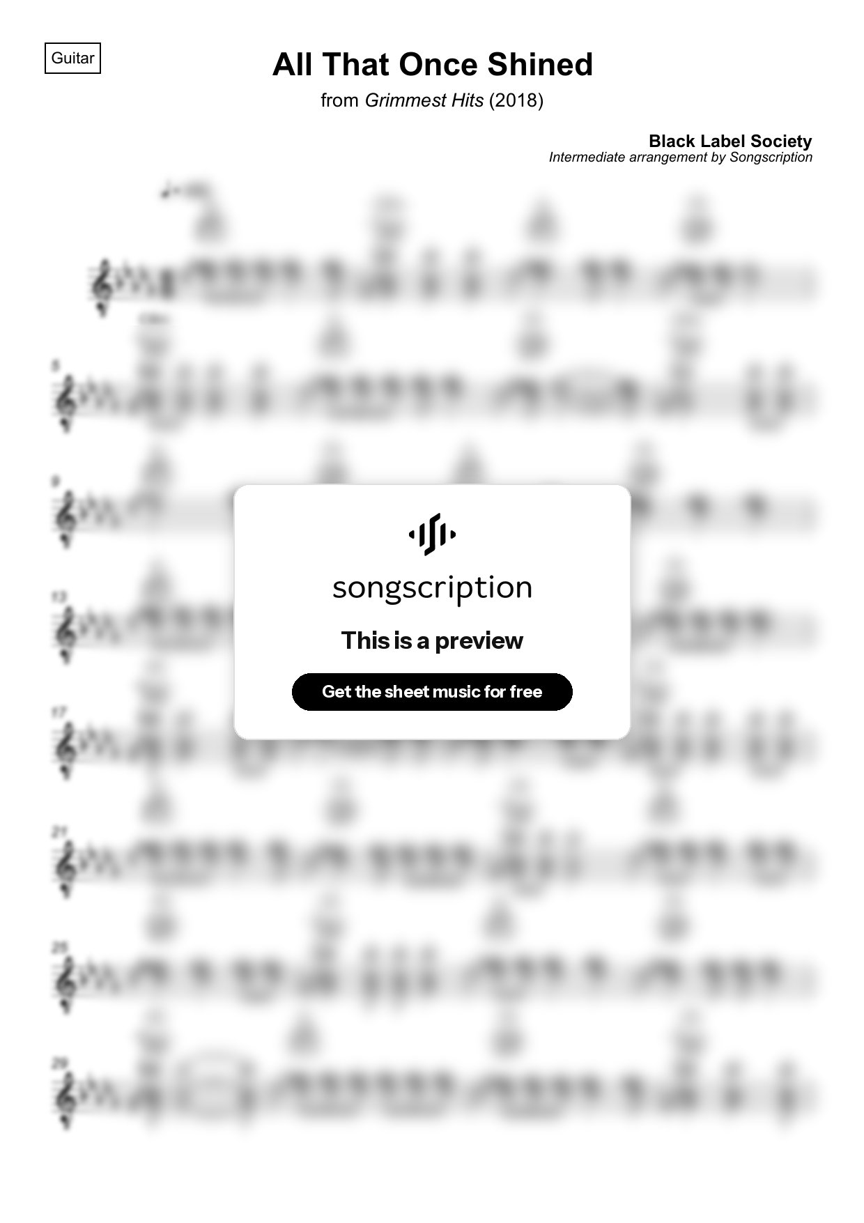 Intermediate Acoustic Guitar Sheet Music for "All That Once Shined" by Black Label Society