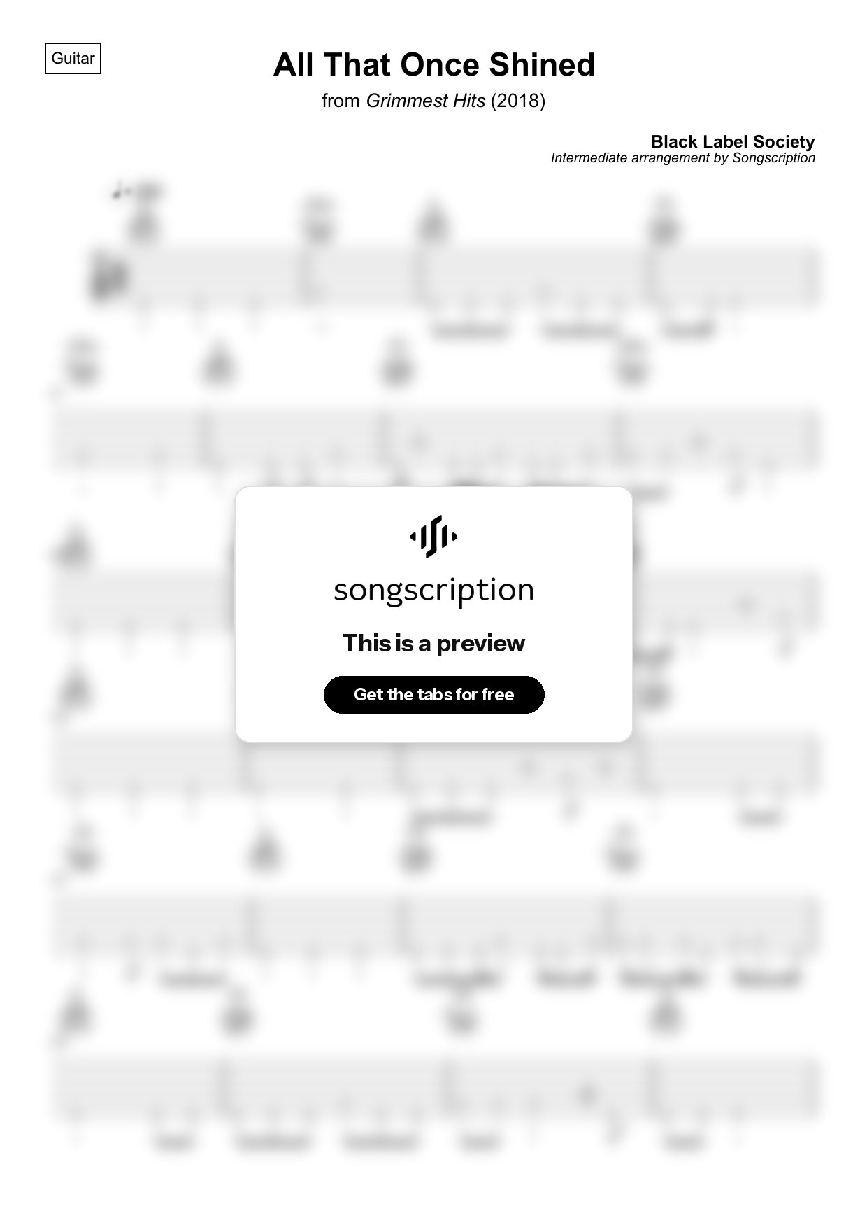 Intermediate Acoustic Guitar Tabs for "All That Once Shined" by Black Label Society