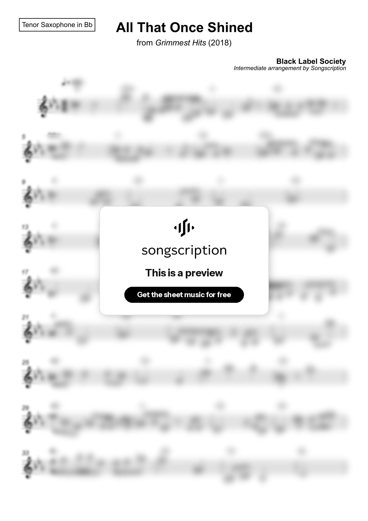 Intermediate Tenor Sax Sheet Music for "All That Once Shined" by Black Label Society