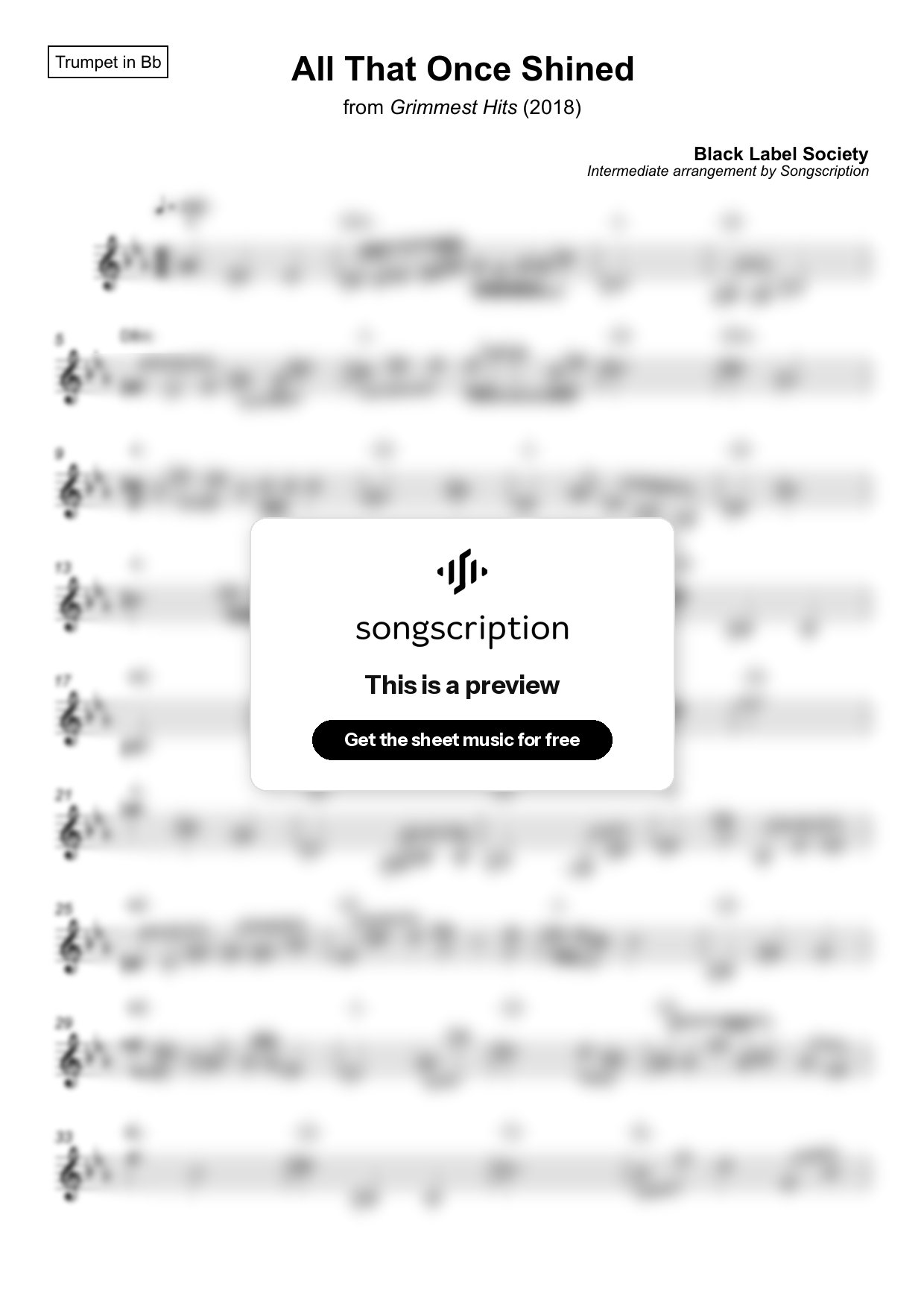 Intermediate Trumpet Sheet Music for "All That Once Shined" by Black Label Society