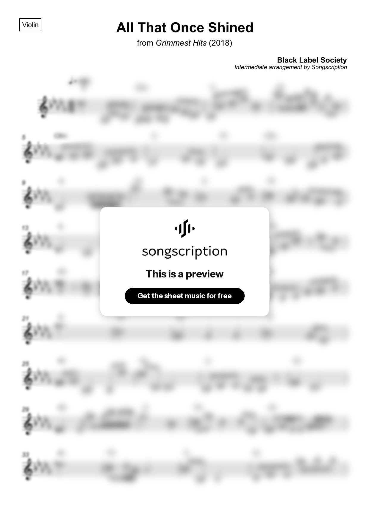 Intermediate Violin Sheet Music for "All That Once Shined" by Black Label Society