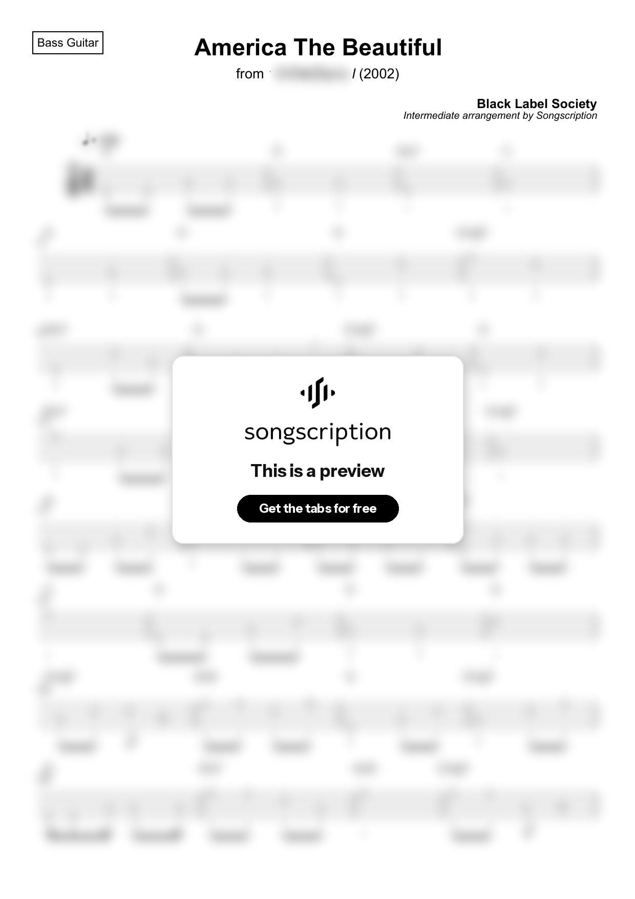 Intermediate Bass Guitar Tabs for "America The Beautiful" by Black Label Society