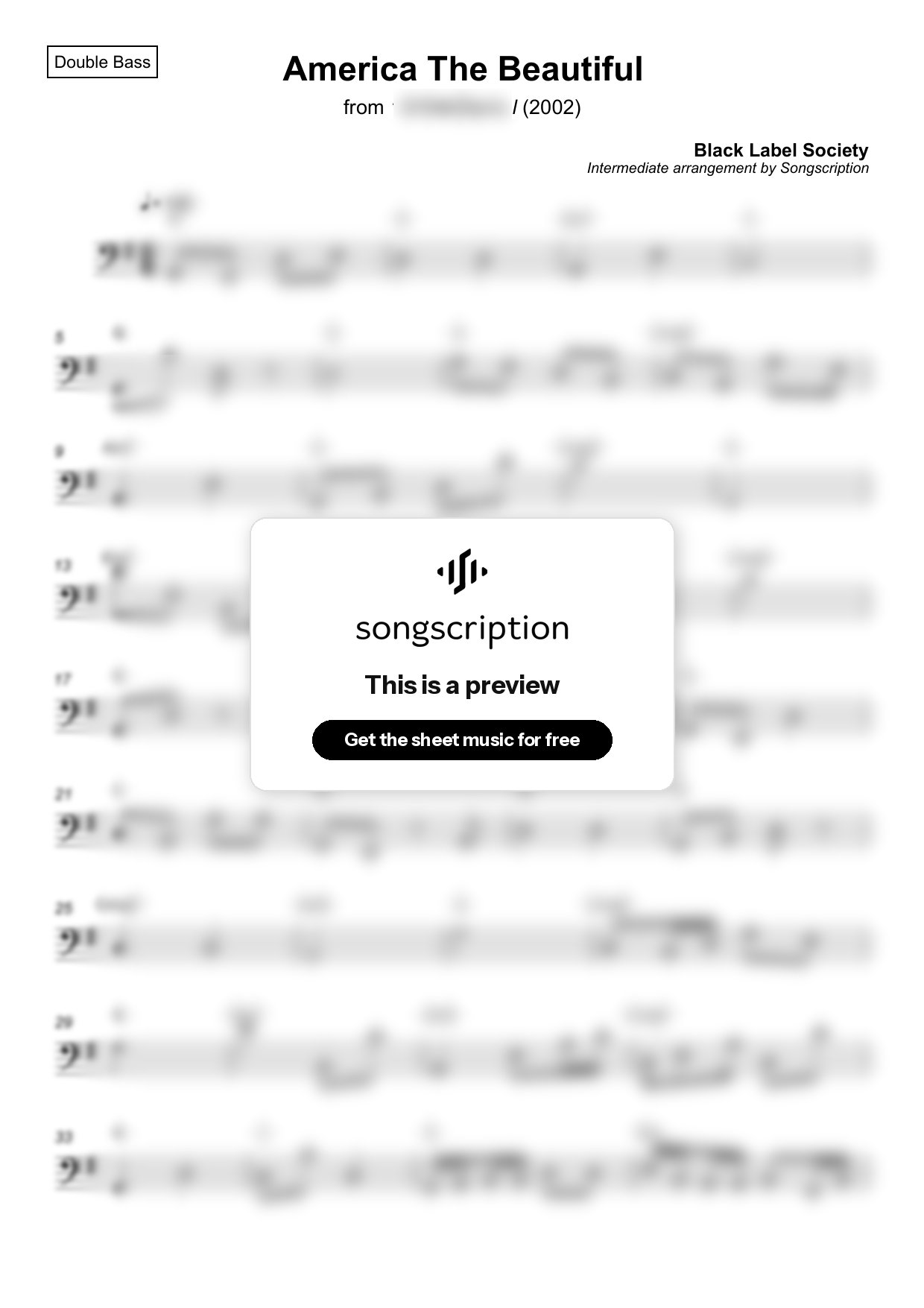 Intermediate Double Bass Sheet Music for "America The Beautiful" by Black Label Society