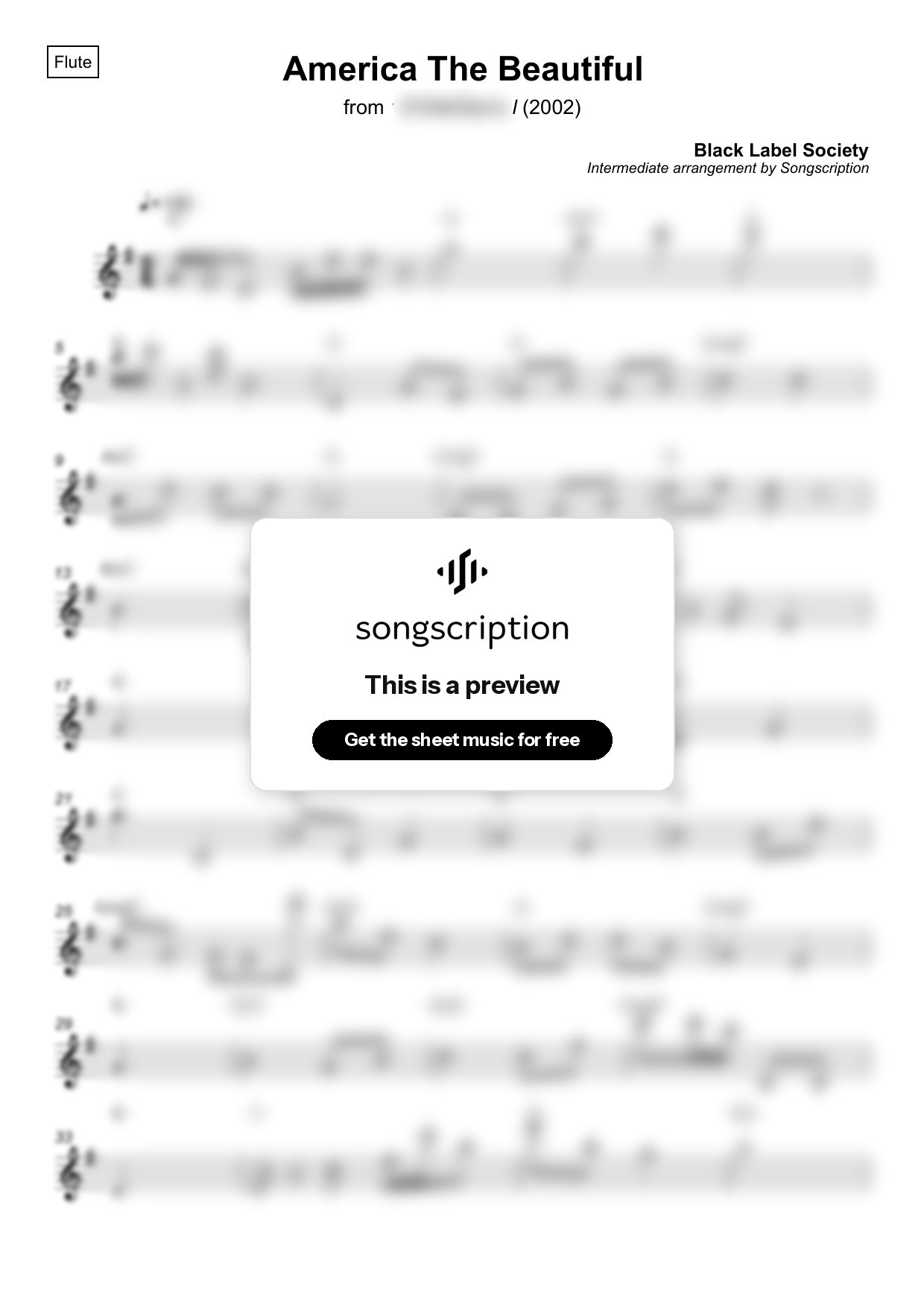 Intermediate Flute Sheet Music for "America The Beautiful" by Black Label Society