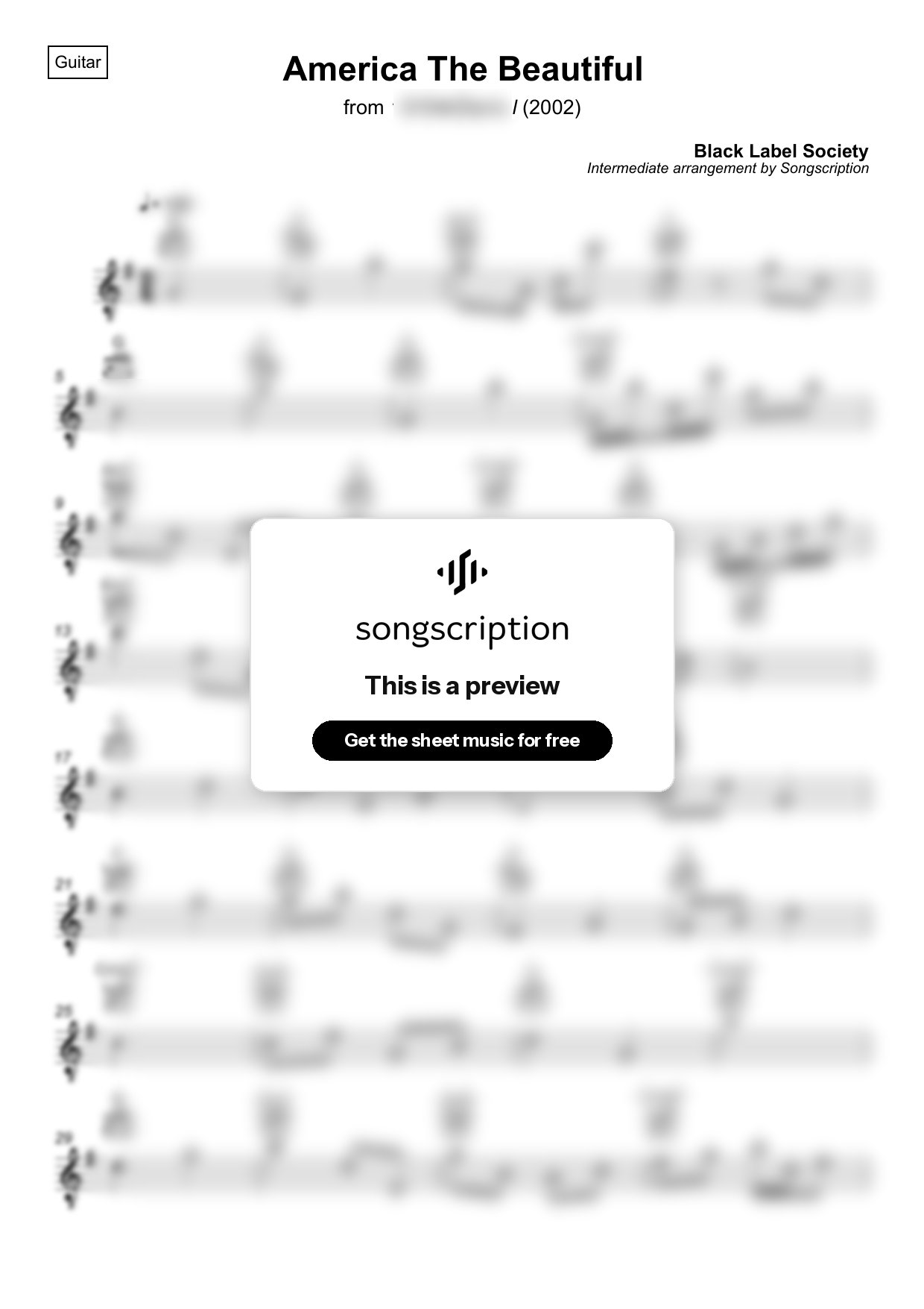 Intermediate Acoustic Guitar Sheet Music for "America The Beautiful" by Black Label Society