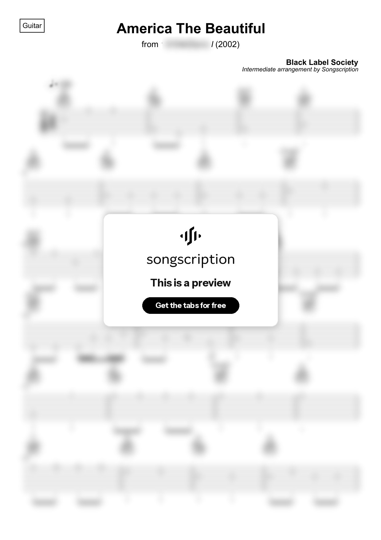 Intermediate Acoustic Guitar Tabs for "America The Beautiful" by Black Label Society