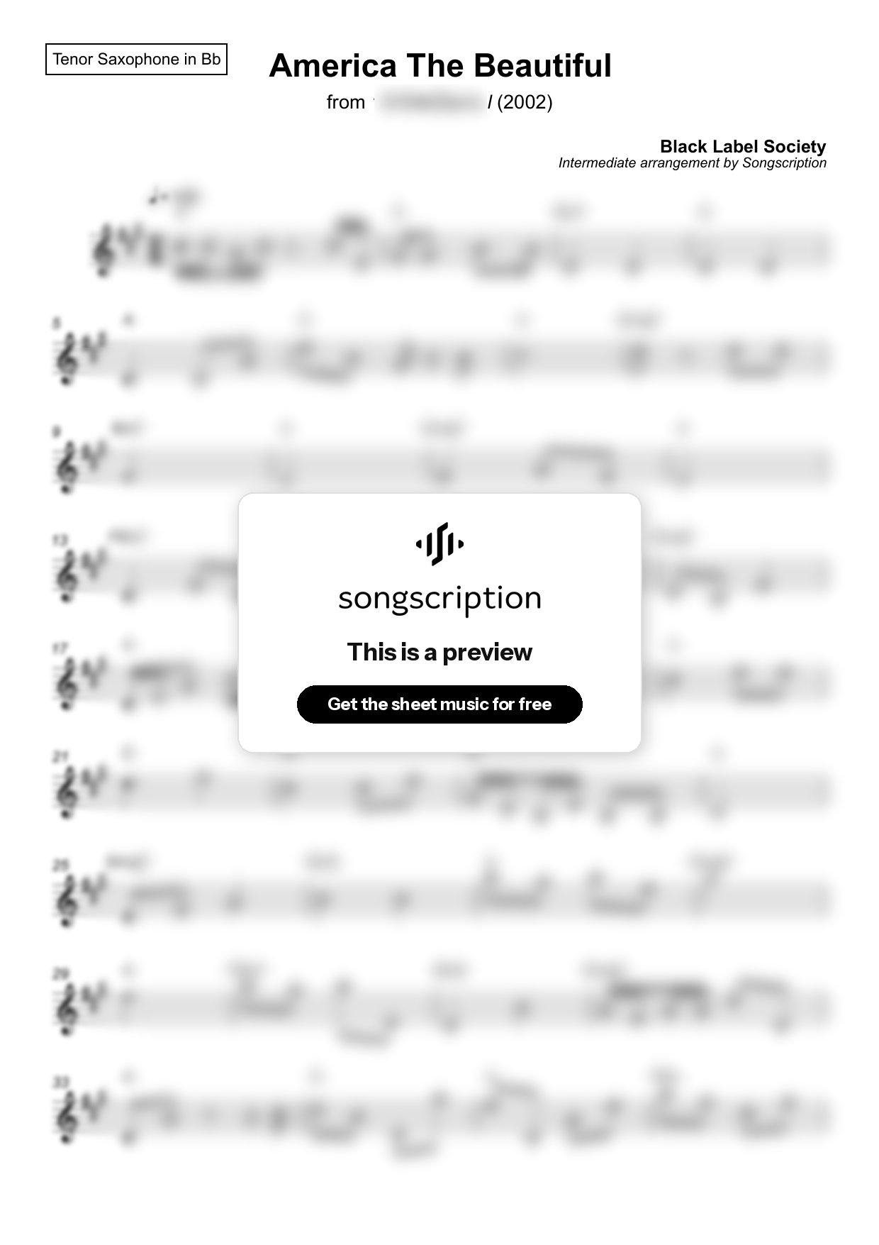 Intermediate Tenor Sax Sheet Music for "America The Beautiful" by Black Label Society