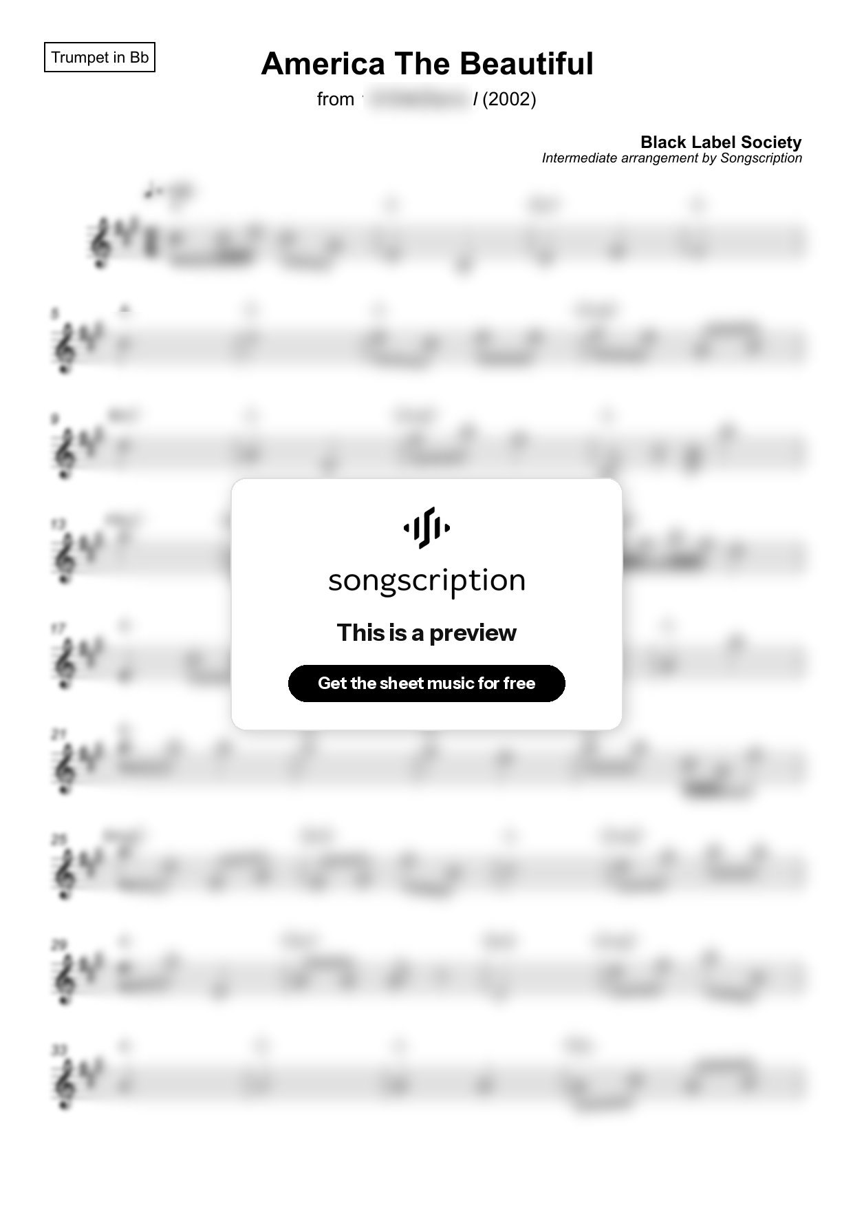 Intermediate Trumpet Sheet Music for "America The Beautiful" by Black Label Society