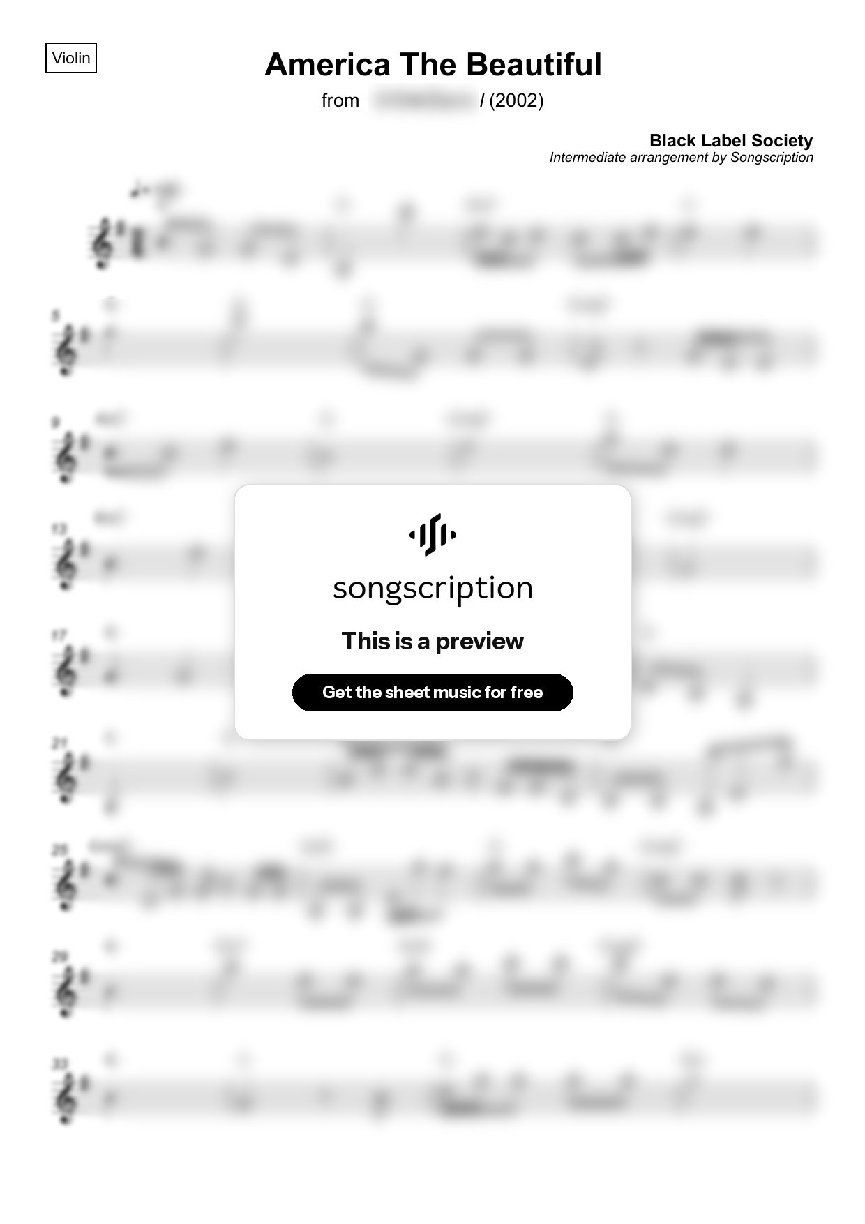 Intermediate Violin Sheet Music for "America The Beautiful" by Black Label Society