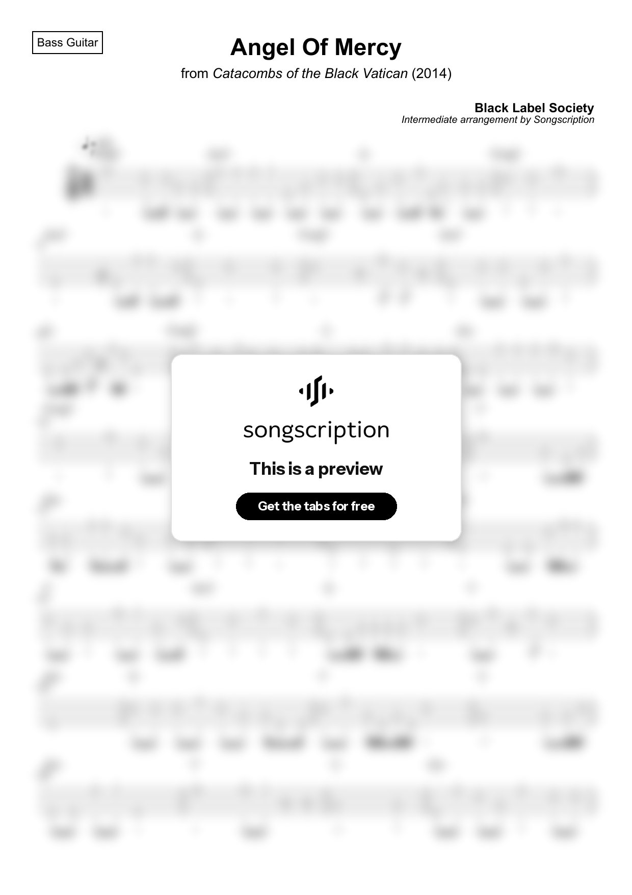 Intermediate Bass Guitar Tabs for "Angel Of Mercy" by Black Label Society