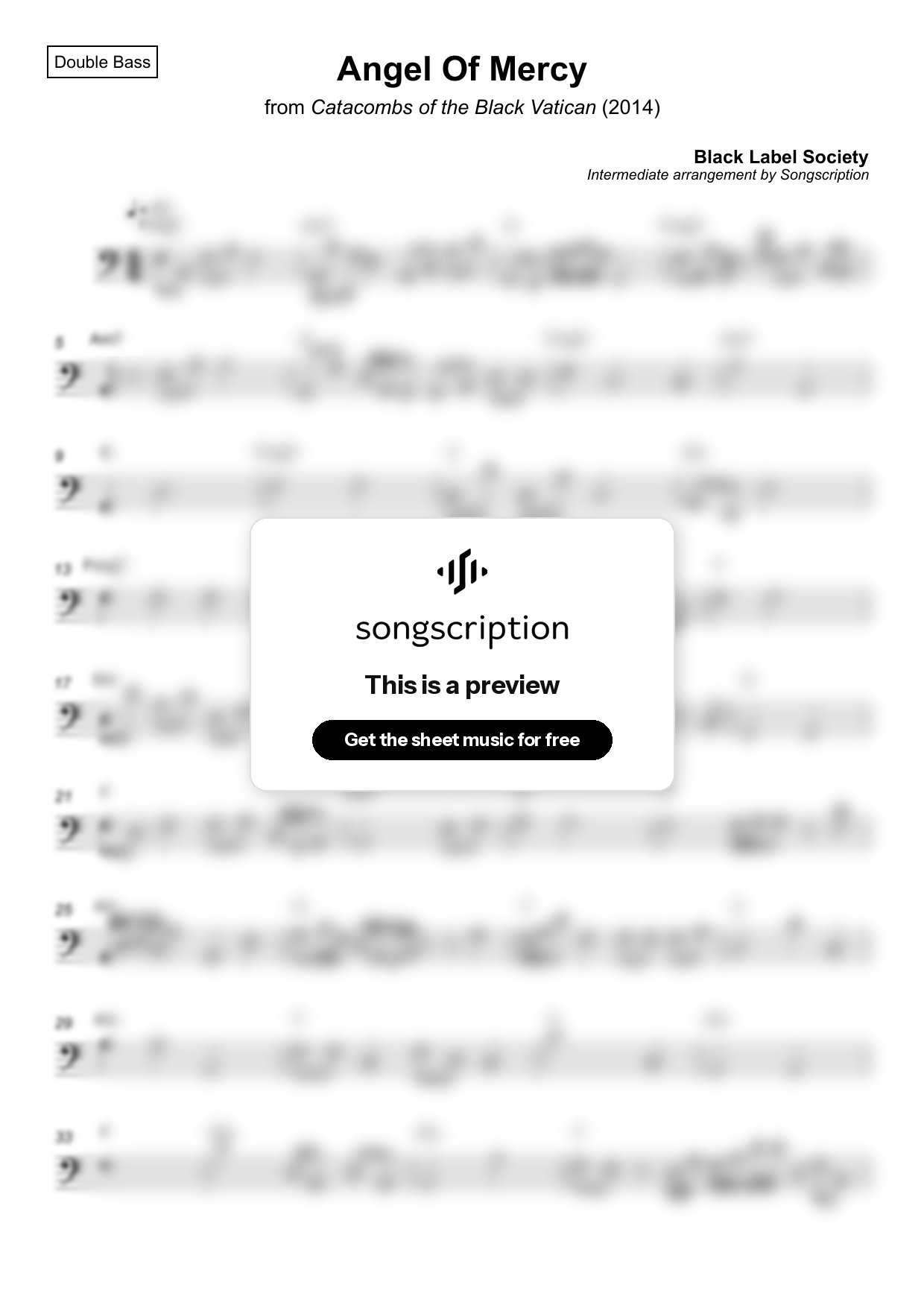 Intermediate Double Bass Sheet Music for "Angel Of Mercy" by Black Label Society