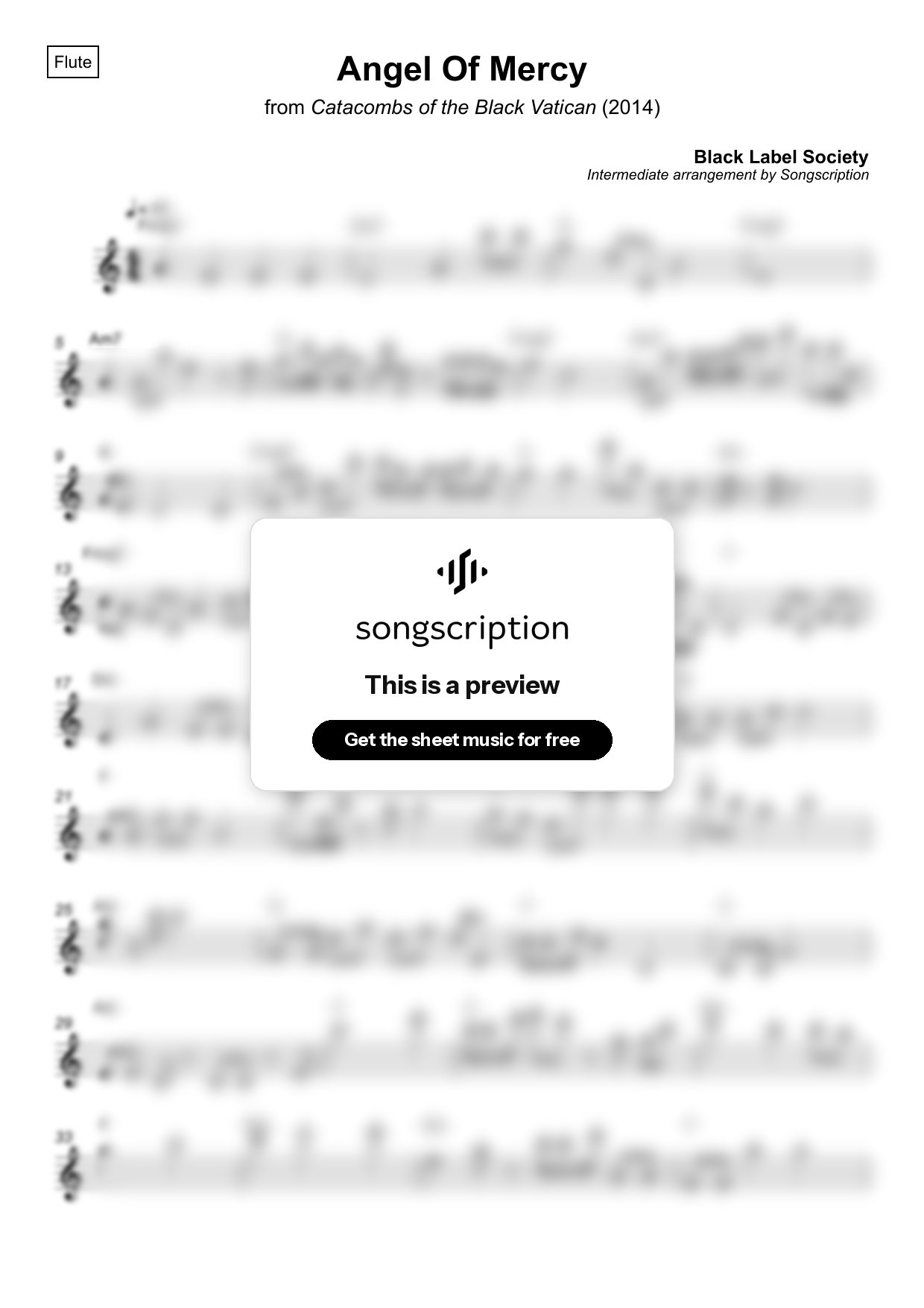 Intermediate Flute Sheet Music for "Angel Of Mercy" by Black Label Society