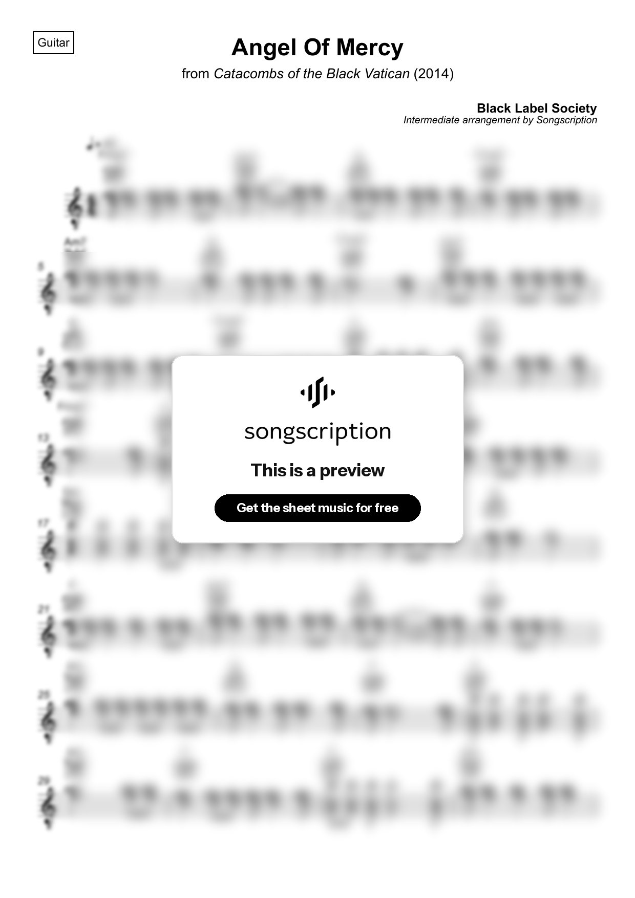 Intermediate Acoustic Guitar Sheet Music for "Angel Of Mercy" by Black Label Society