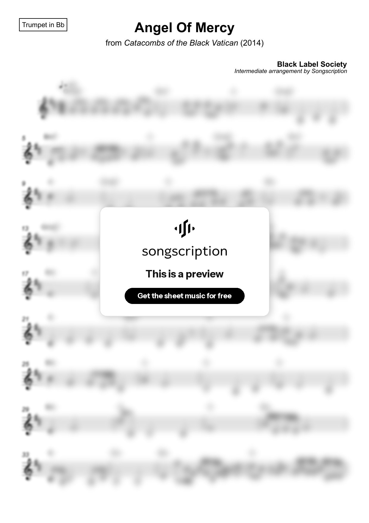 Intermediate Trumpet Sheet Music for "Angel Of Mercy" by Black Label Society