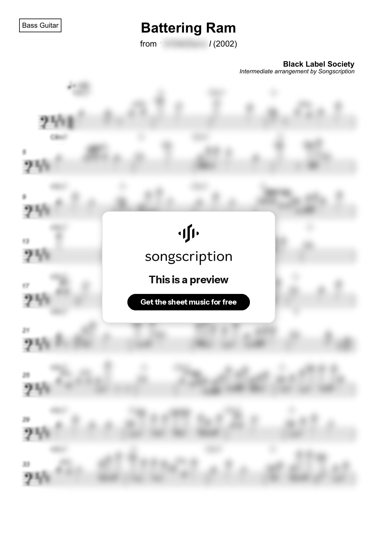 Intermediate Bass Guitar Sheet Music for "Battering Ram" by Black Label Society