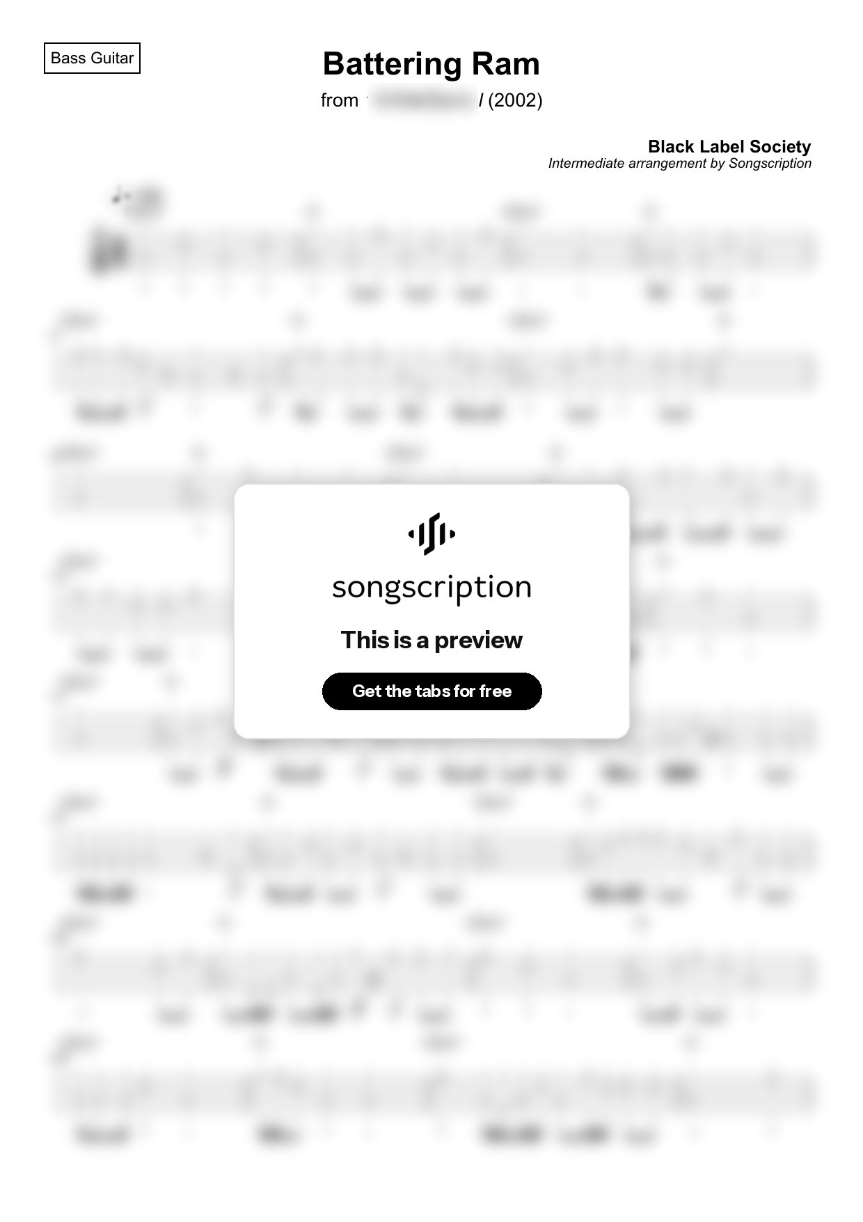 Intermediate Bass Guitar Tabs for "Battering Ram" by Black Label Society