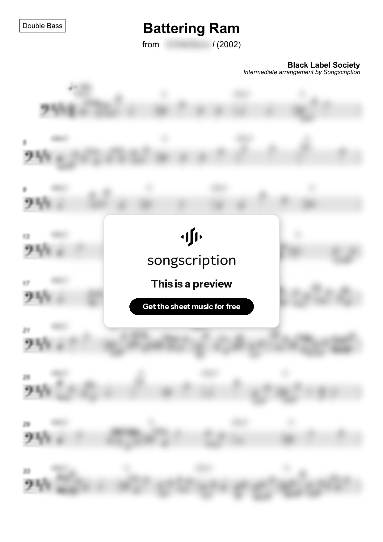Intermediate Double Bass Sheet Music for "Battering Ram" by Black Label Society