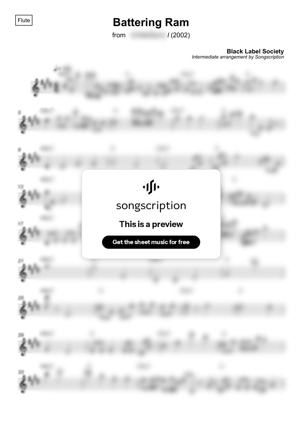 Intermediate Flute Sheet Music for "Battering Ram" by Black Label Society