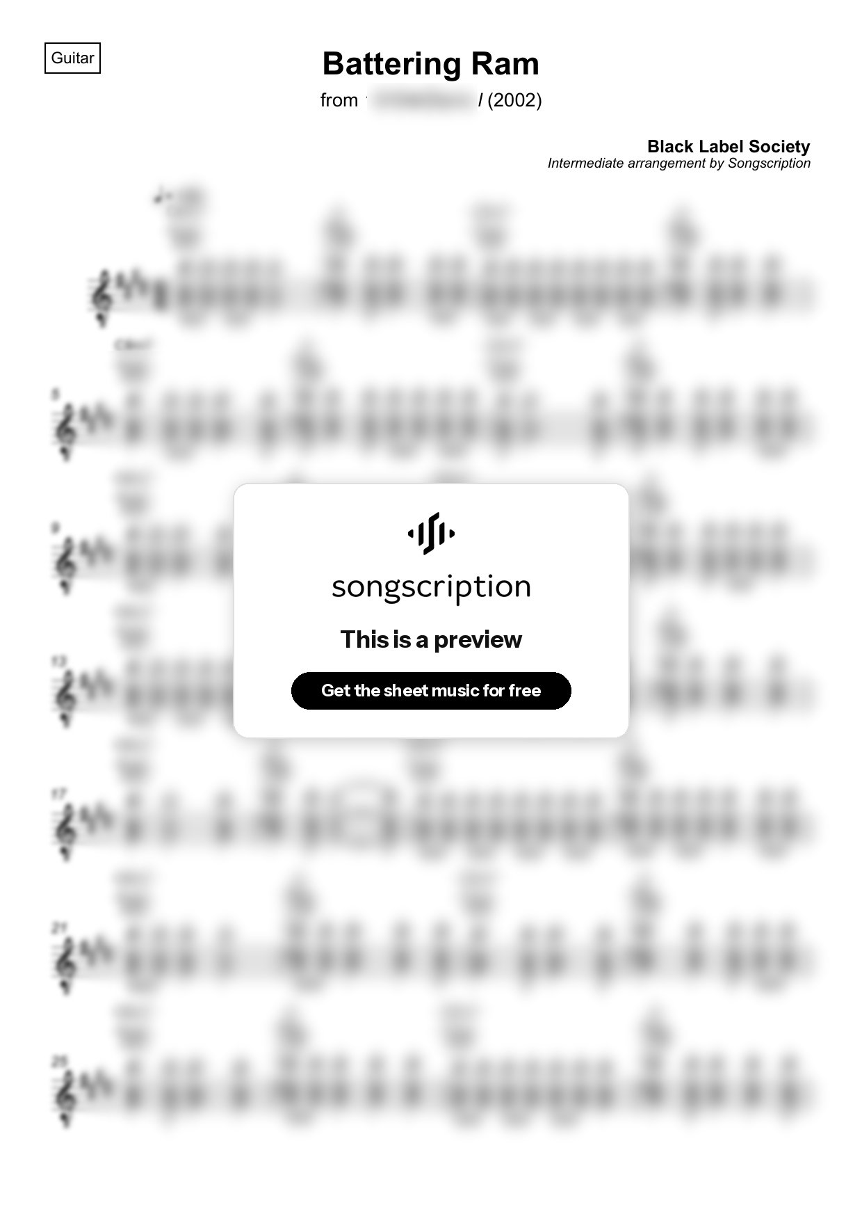 Intermediate Acoustic Guitar Sheet Music for "Battering Ram" by Black Label Society