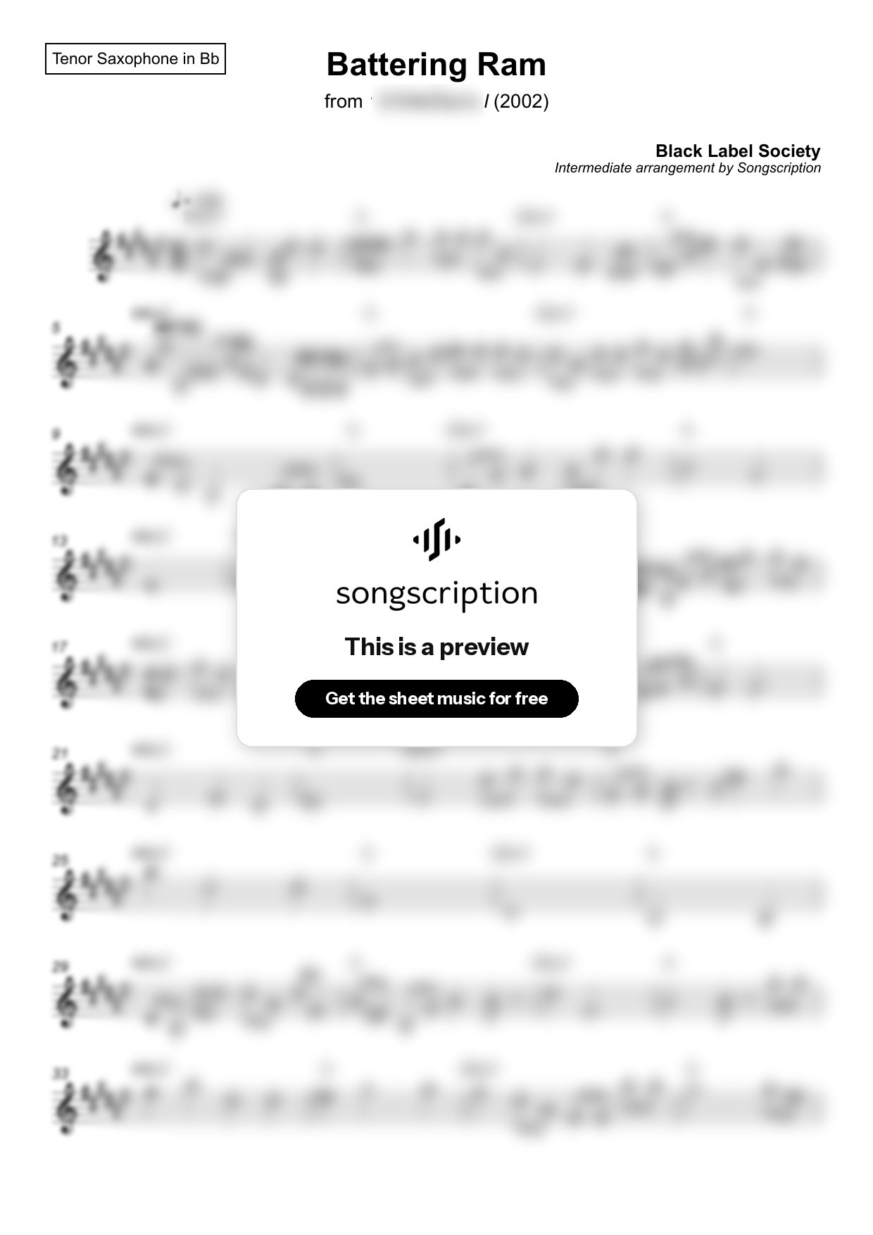 Intermediate Tenor Sax Sheet Music for "Battering Ram" by Black Label Society