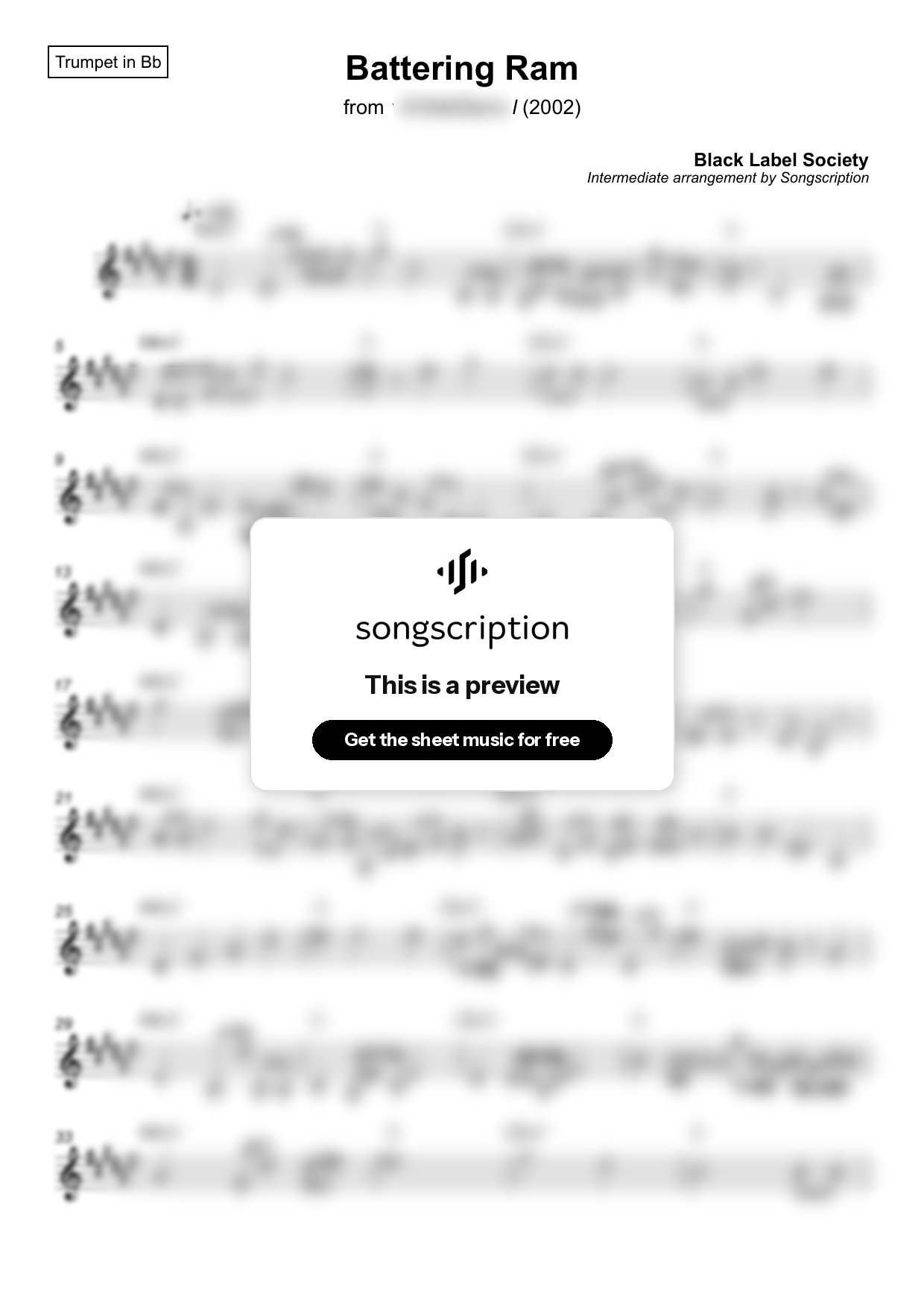 Intermediate Trumpet Sheet Music for "Battering Ram" by Black Label Society