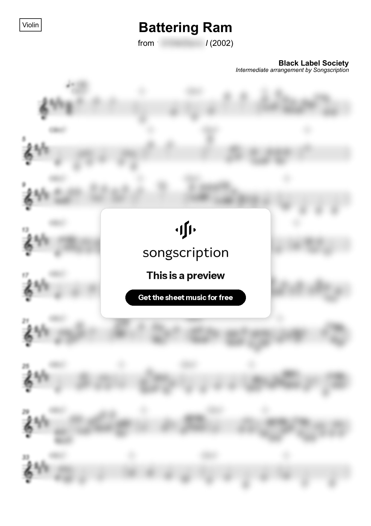 Intermediate Violin Sheet Music for "Battering Ram" by Black Label Society