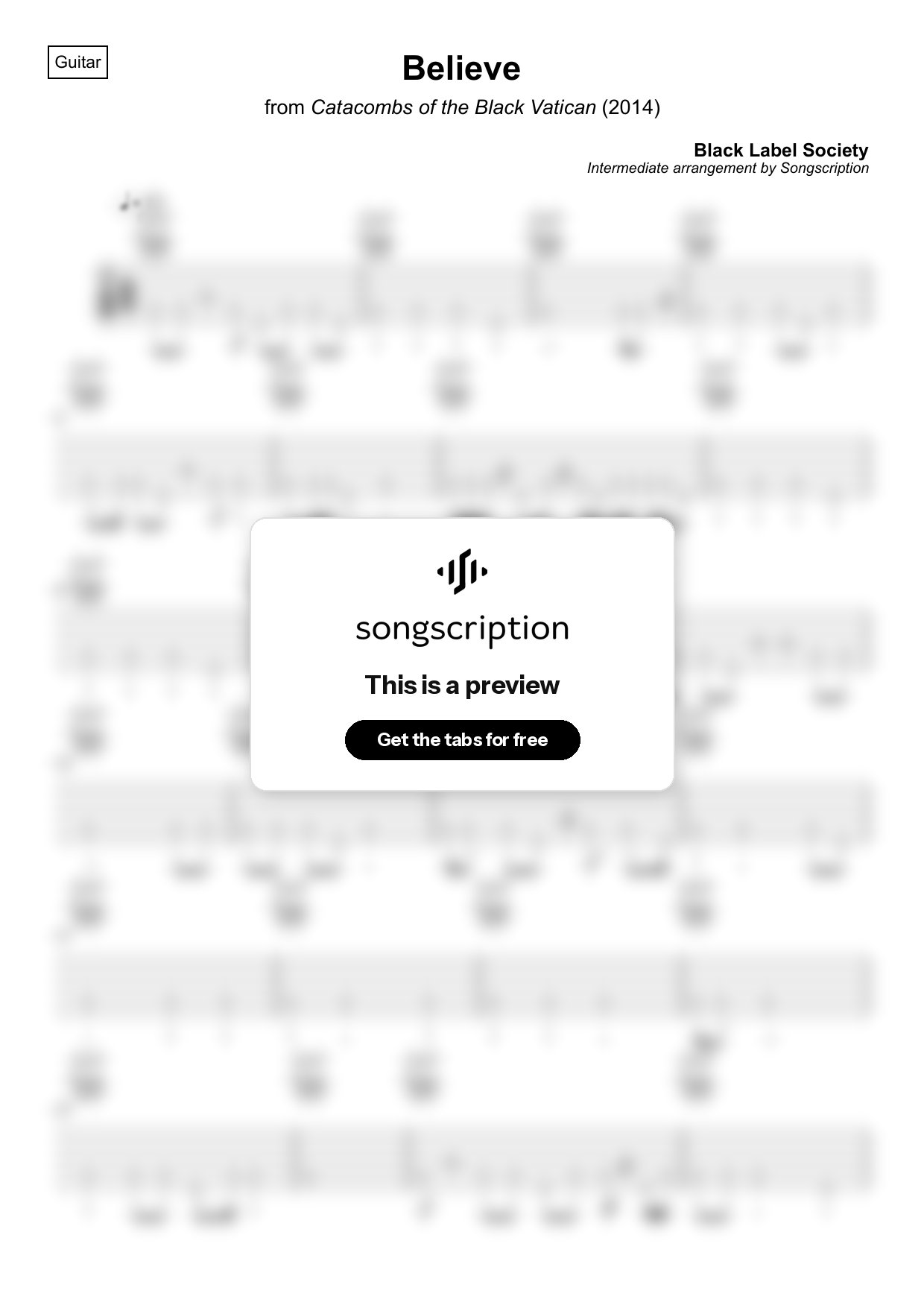 Intermediate Acoustic Guitar Tabs for "Believe" by Black Label Society