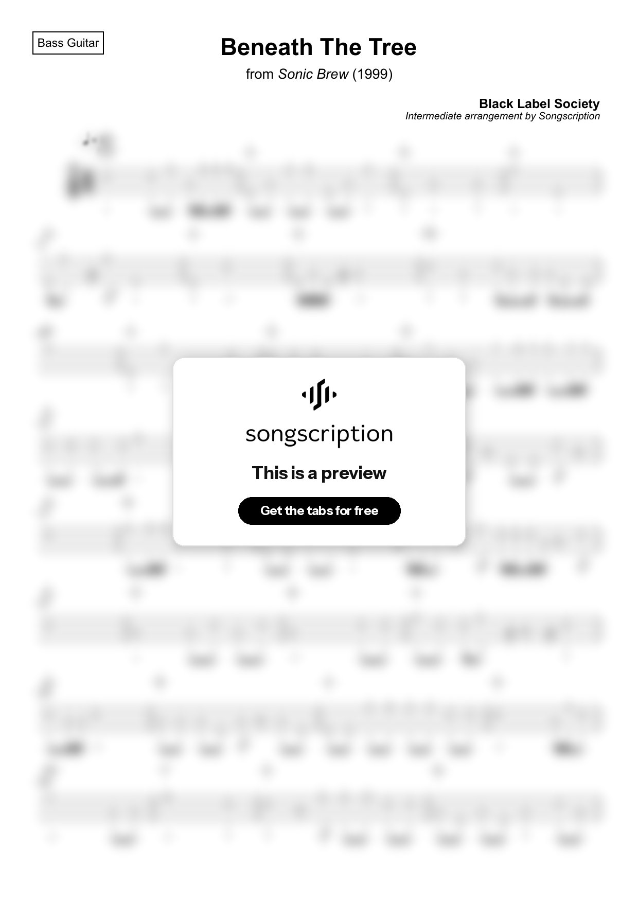 Intermediate Bass Guitar Tabs for "Beneath The Tree" by Black Label Society