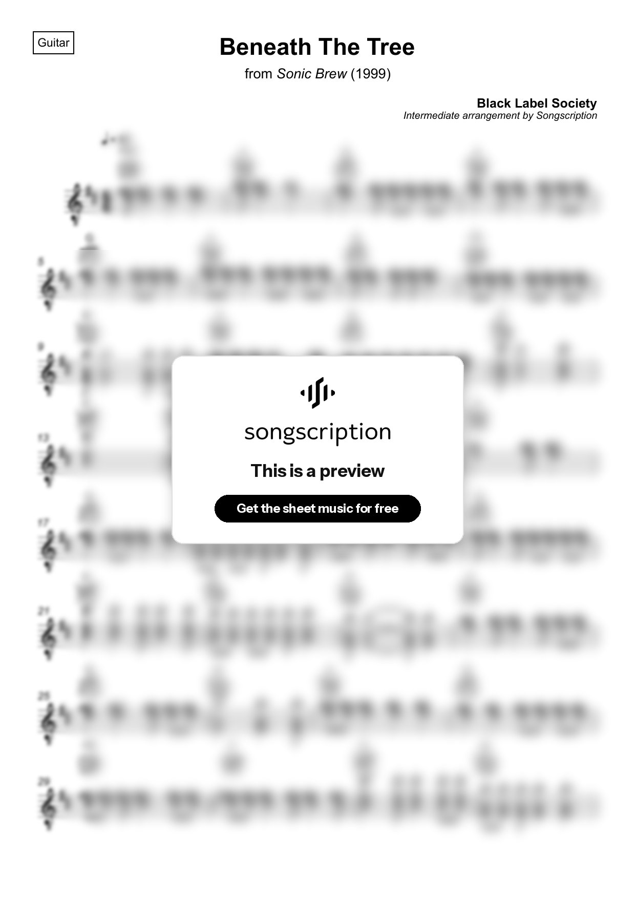 Intermediate Acoustic Guitar Sheet Music for "Beneath The Tree" by Black Label Society