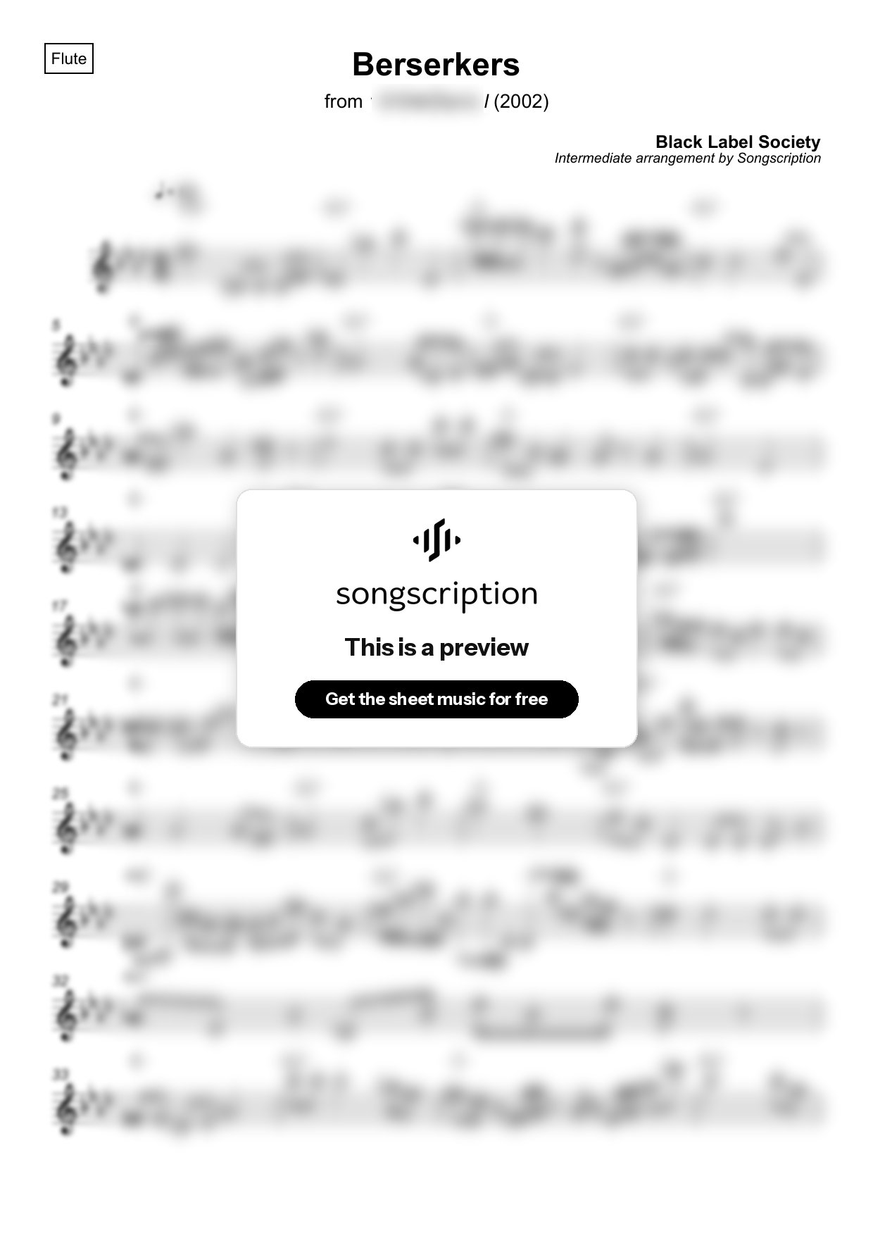 Intermediate Flute Sheet Music for "Berserkers" by Black Label Society