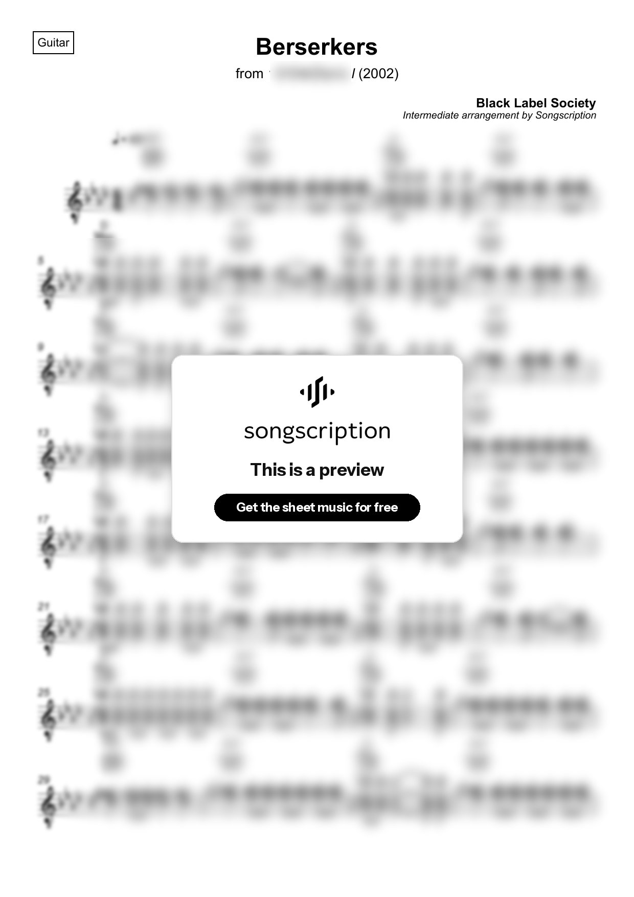 Intermediate Acoustic Guitar Sheet Music for "Berserkers" by Black Label Society