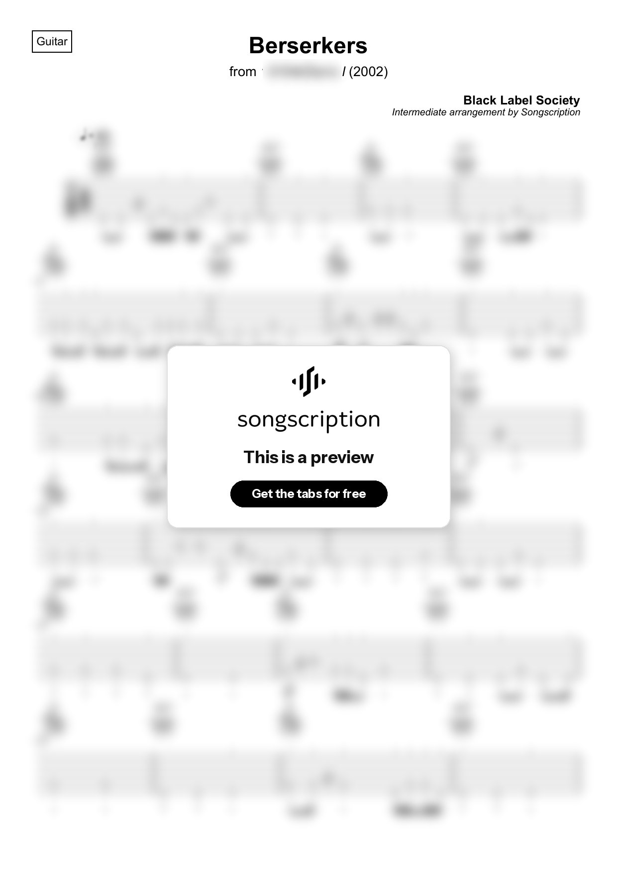 Intermediate Acoustic Guitar Tabs for "Berserkers" by Black Label Society