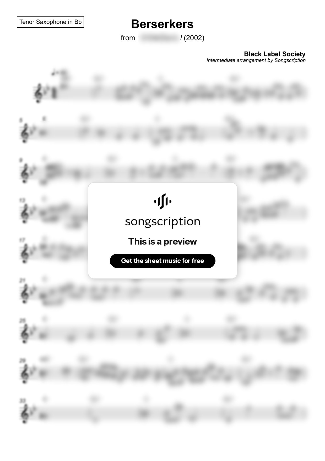 Intermediate Tenor Sax Sheet Music for "Berserkers" by Black Label Society