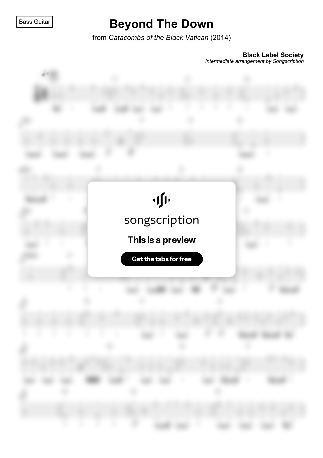 Intermediate Bass Guitar Tabs for "Beyond The Down" by Black Label Society