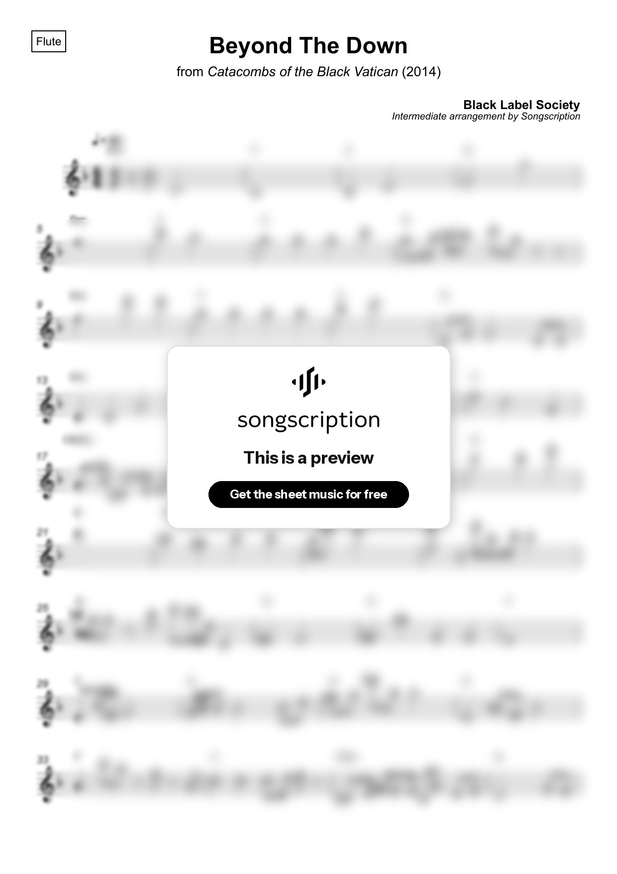 Intermediate Flute Sheet Music for "Beyond The Down" by Black Label Society