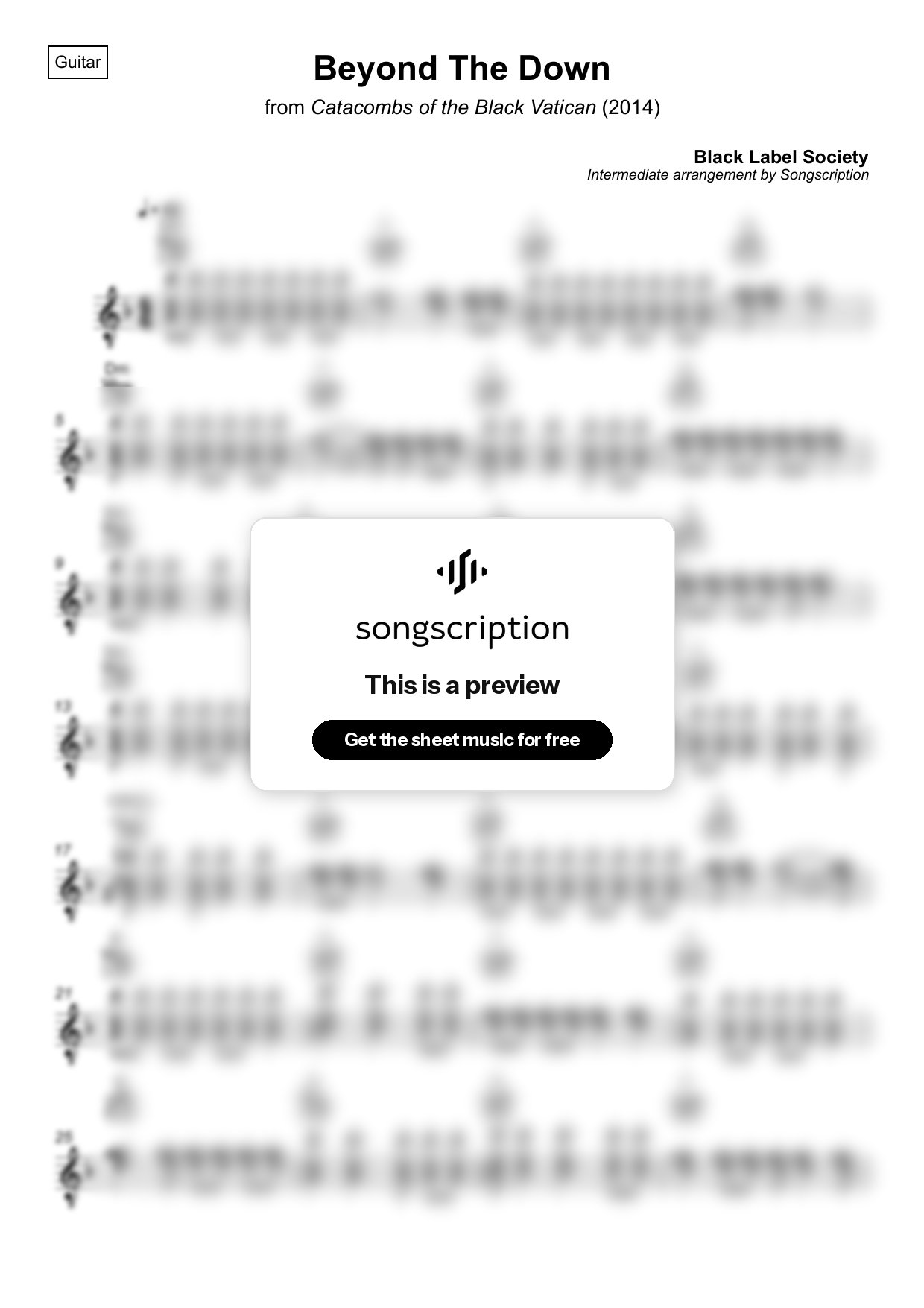 Intermediate Acoustic Guitar Sheet Music for "Beyond The Down" by Black Label Society