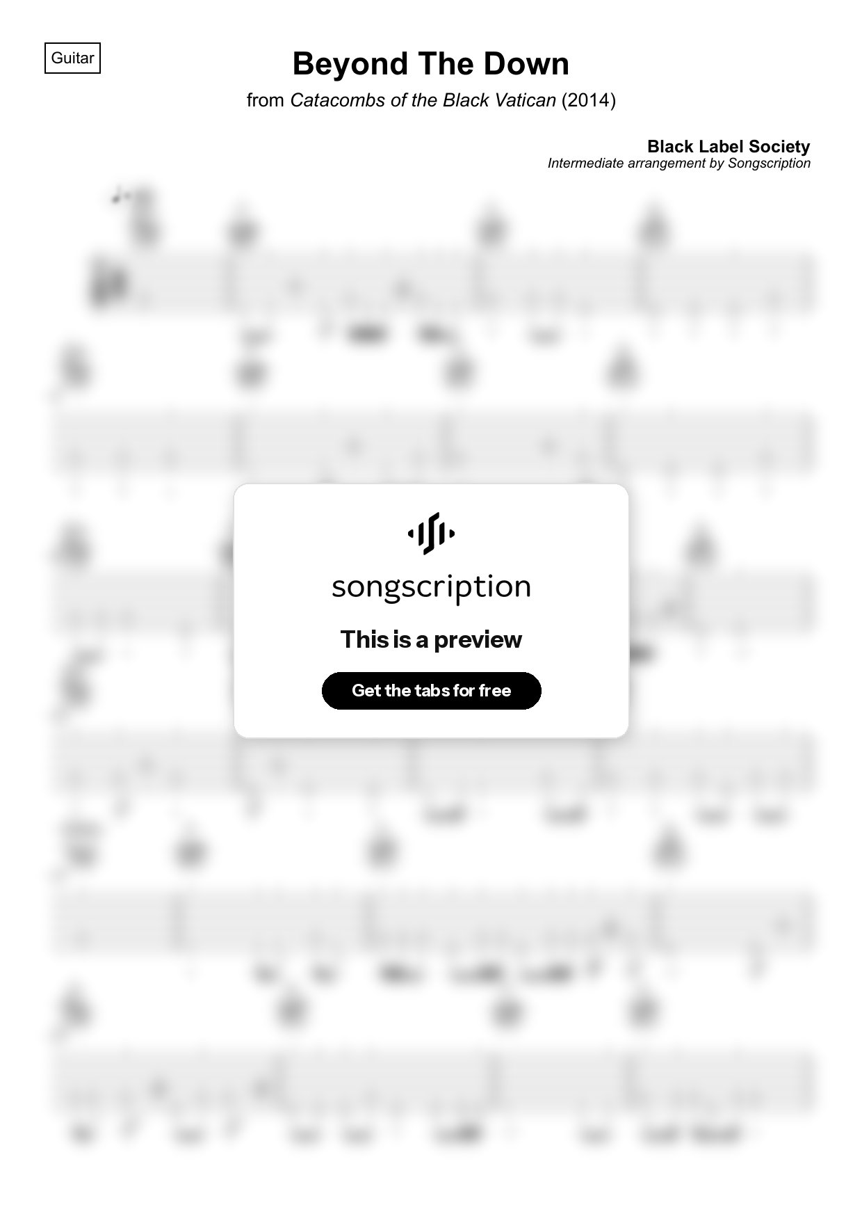 Intermediate Acoustic Guitar Tabs for "Beyond The Down" by Black Label Society