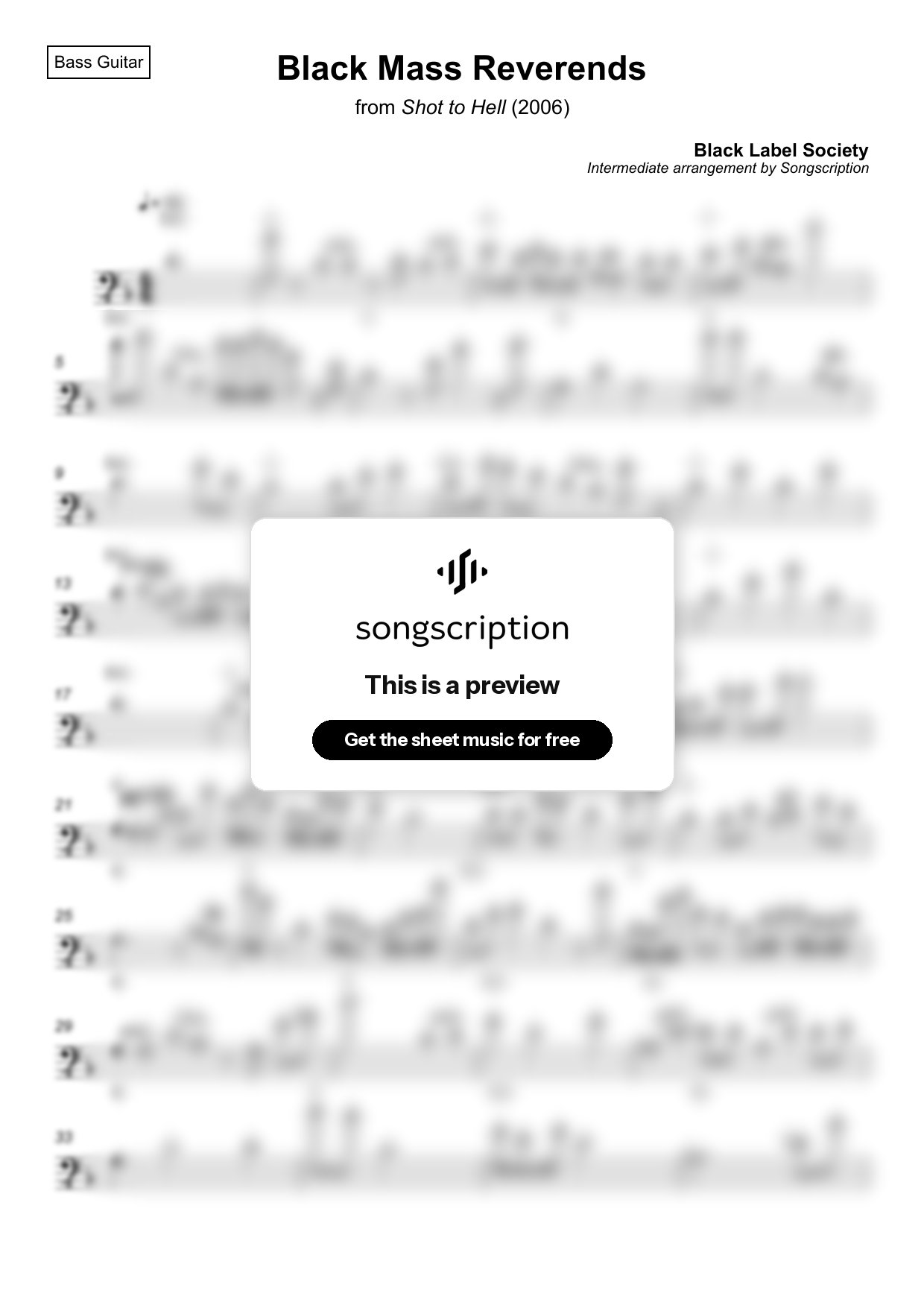 Intermediate Bass Guitar Sheet Music for "Black Mass Reverends" by Black Label Society