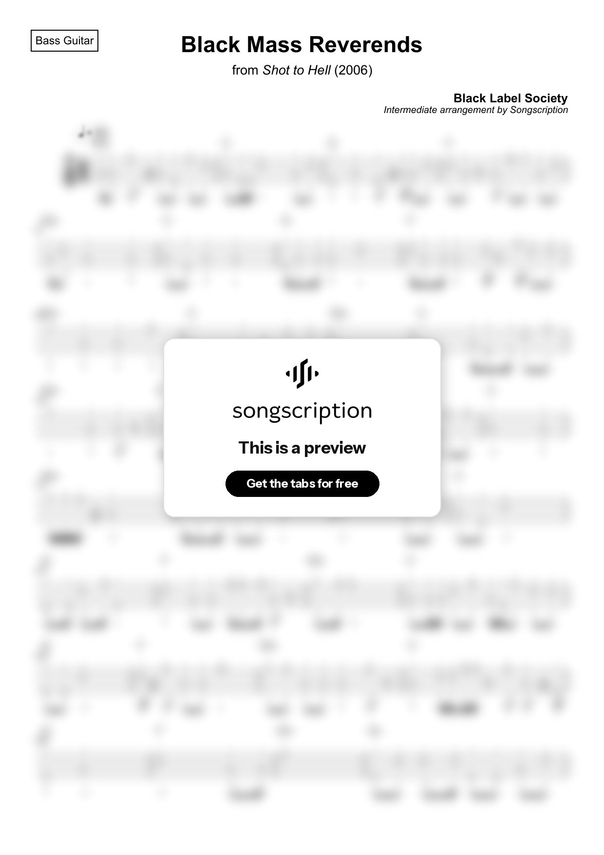 Intermediate Bass Guitar Tabs for "Black Mass Reverends" by Black Label Society