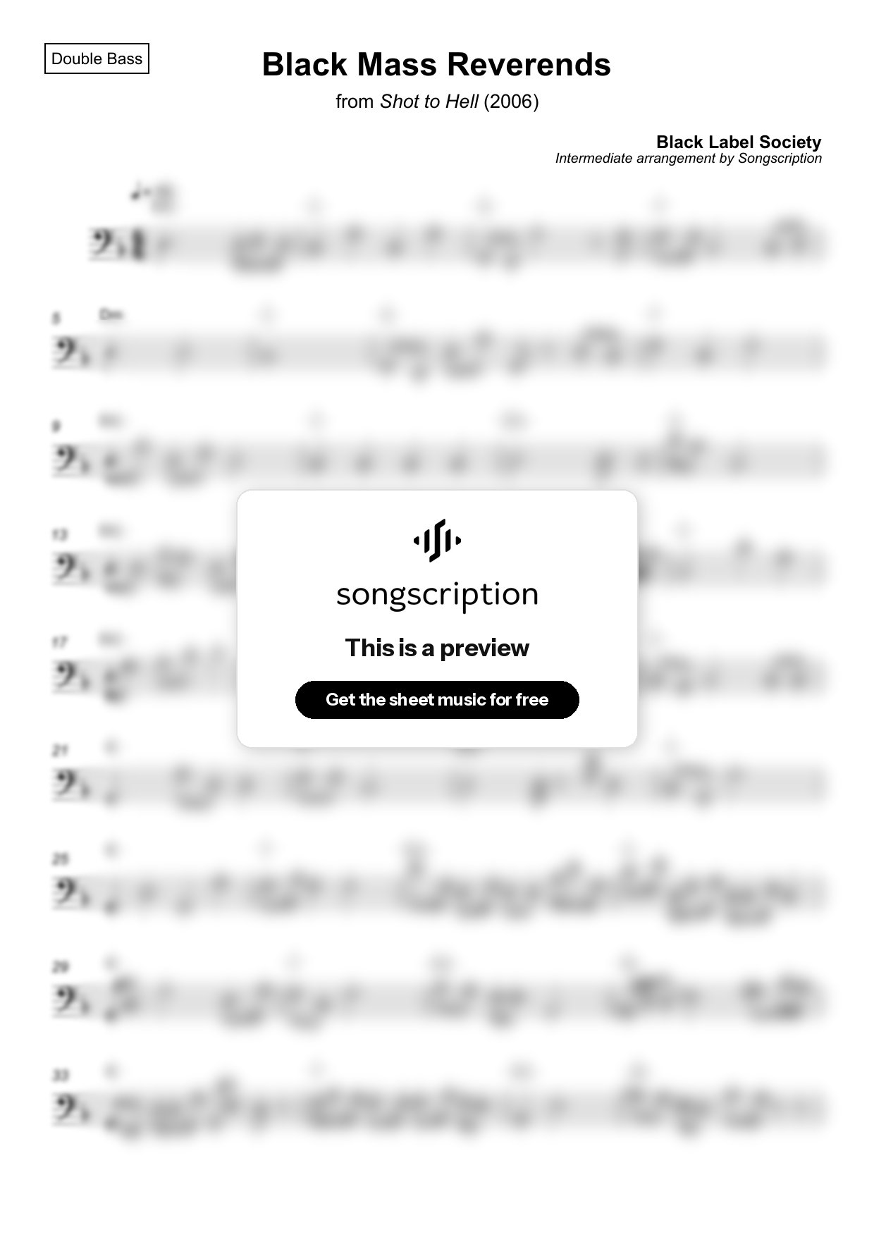 Intermediate Double Bass Sheet Music for "Black Mass Reverends" by Black Label Society