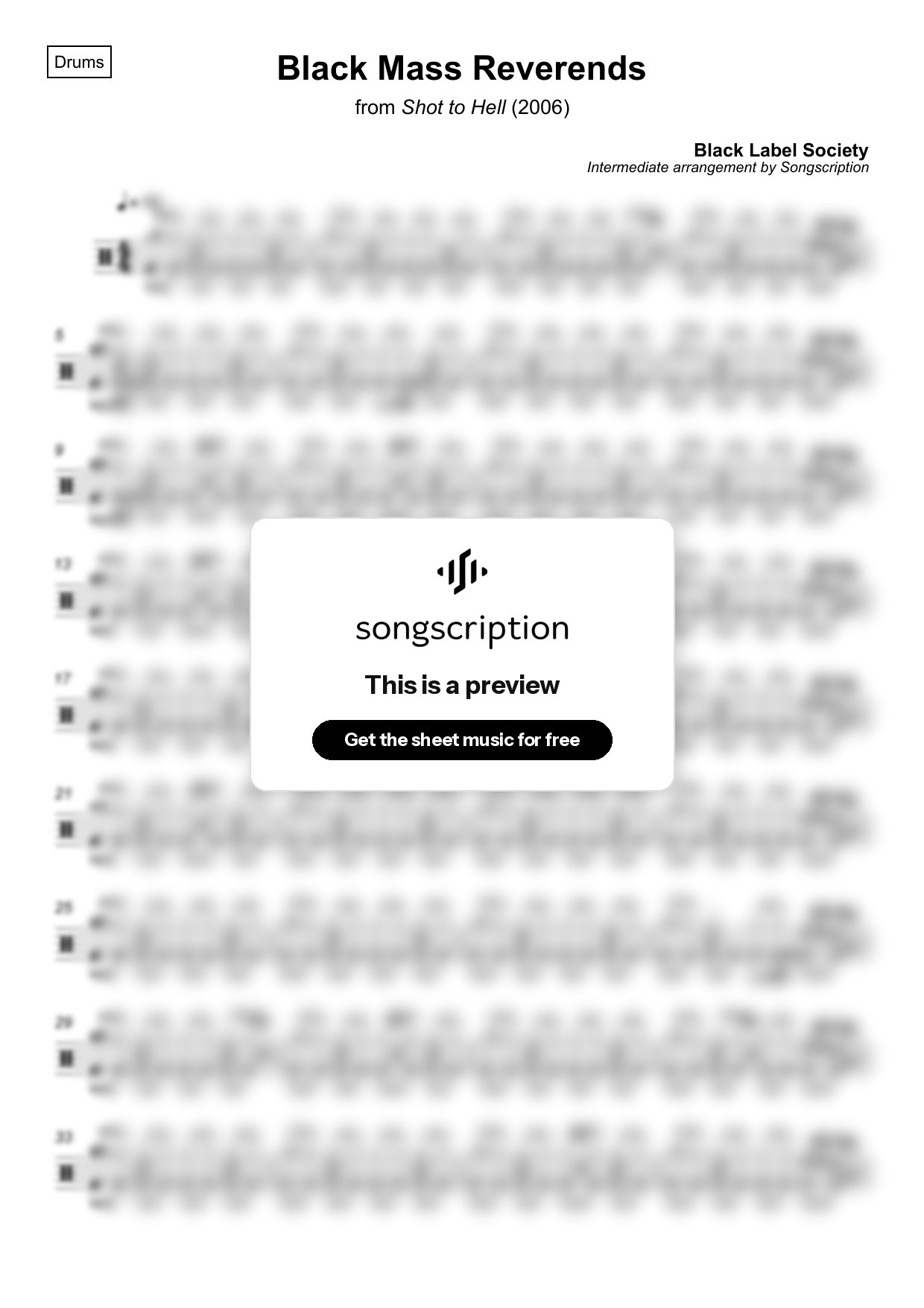 Intermediate Drums Sheet Music for "Black Mass Reverends" by Black Label Society