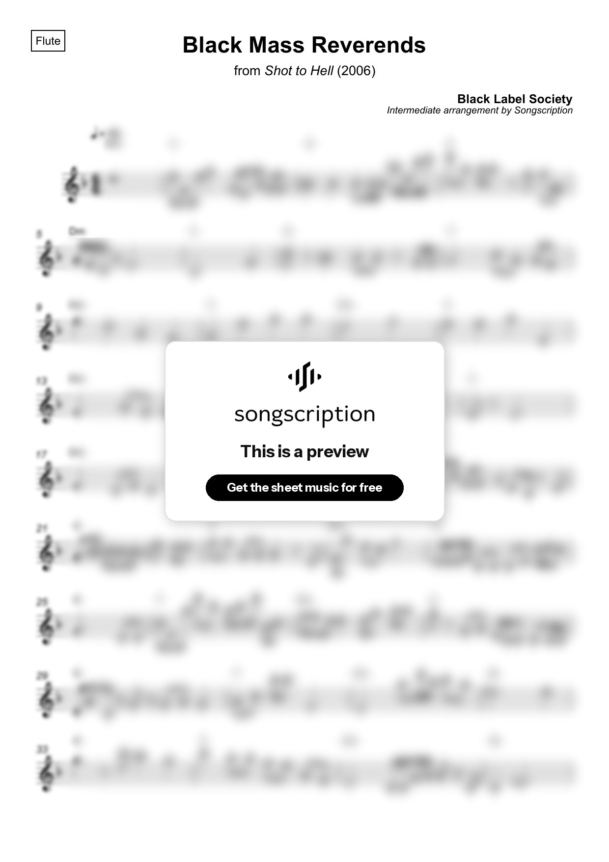 Intermediate Flute Sheet Music for "Black Mass Reverends" by Black Label Society