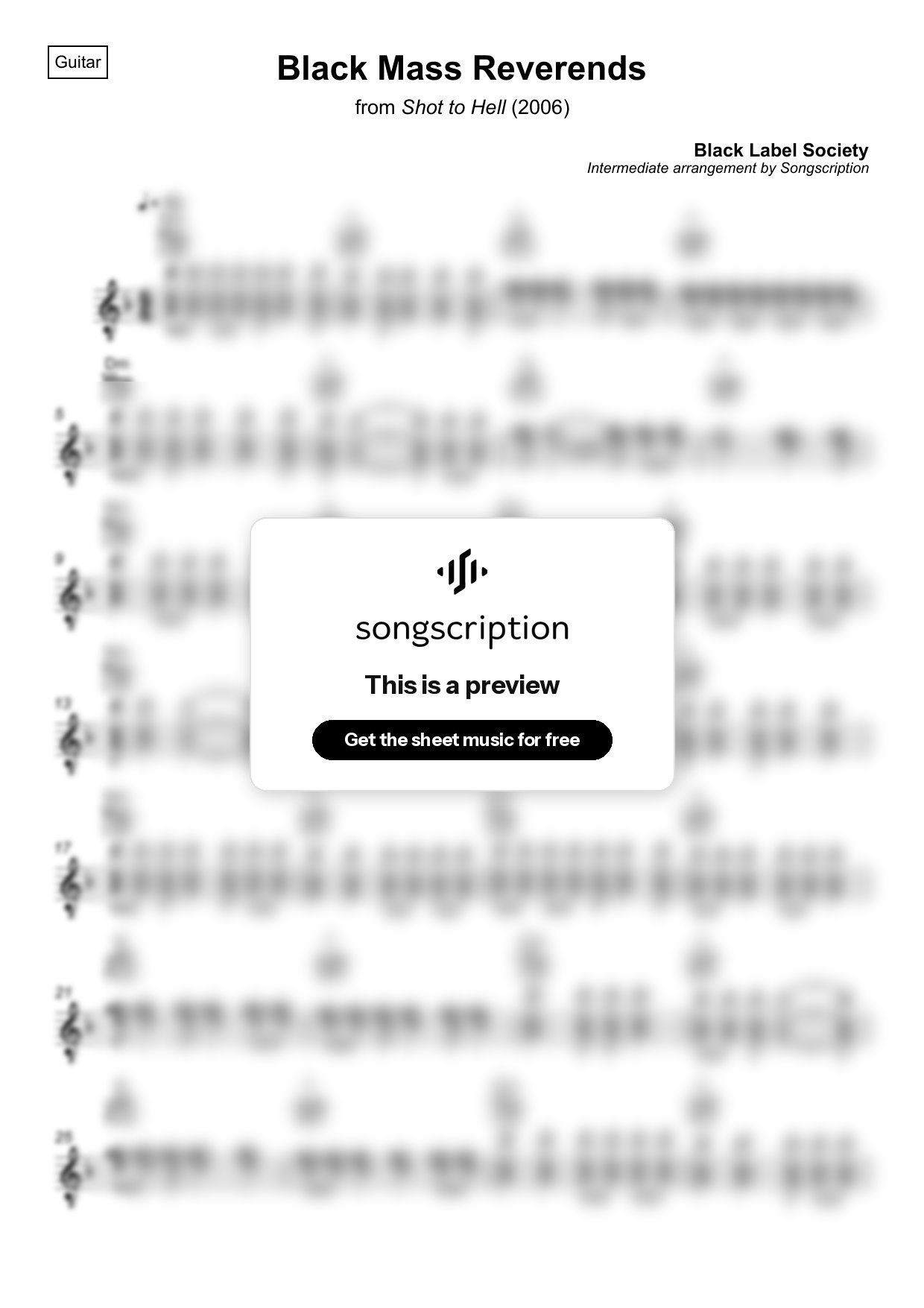 Intermediate Acoustic Guitar Sheet Music for "Black Mass Reverends" by Black Label Society
