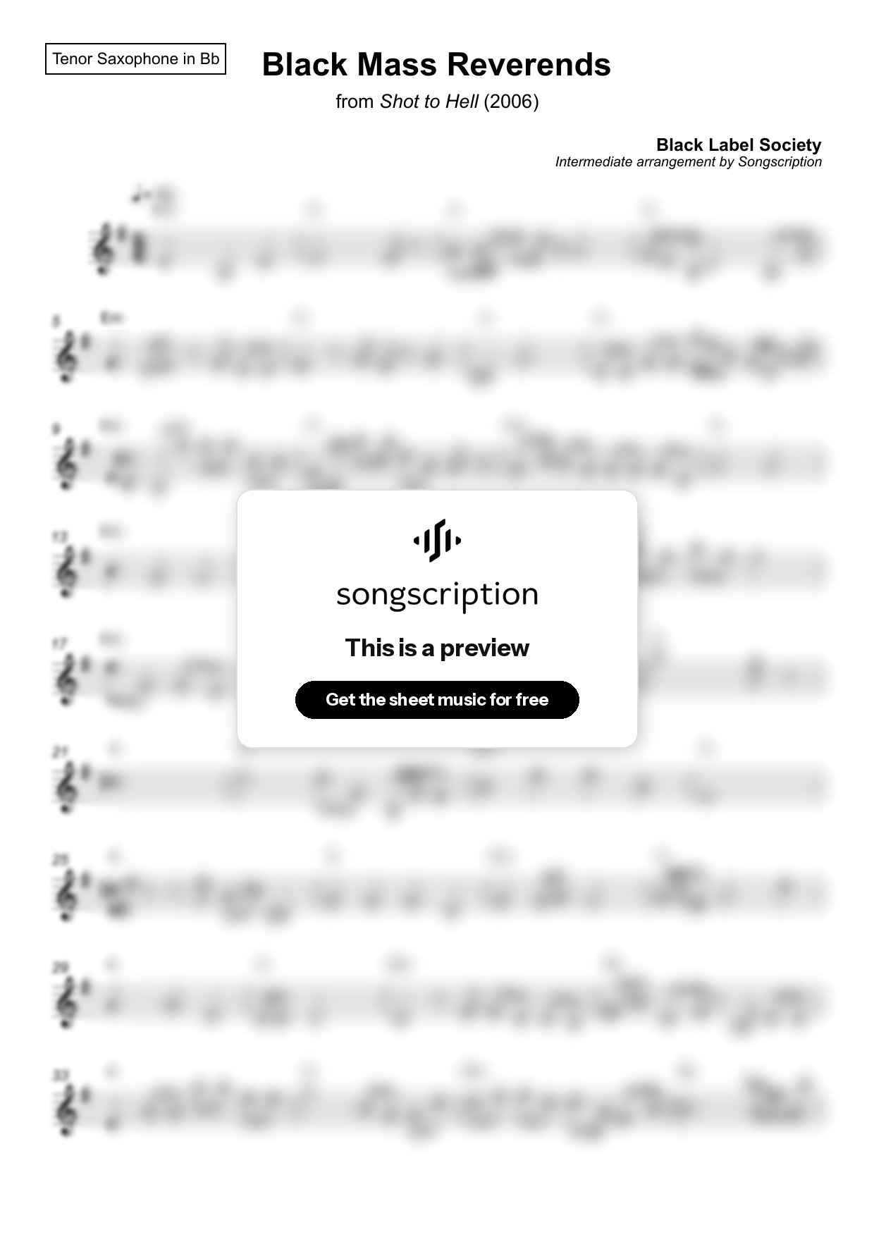 Intermediate Tenor Sax Sheet Music for "Black Mass Reverends" by Black Label Society