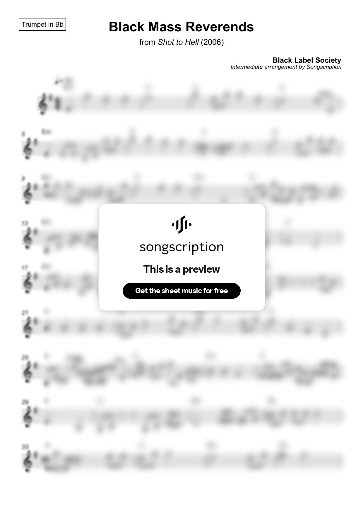 Intermediate Trumpet Sheet Music for "Black Mass Reverends" by Black Label Society