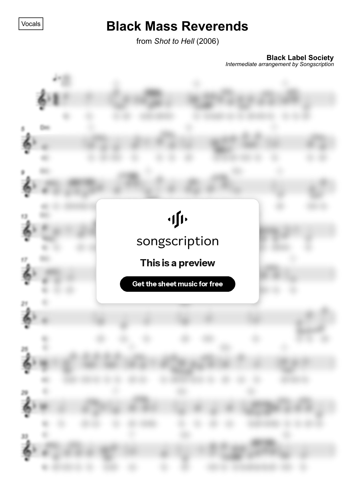 Intermediate Vocals Sheet Music for "Black Mass Reverends" by Black Label Society