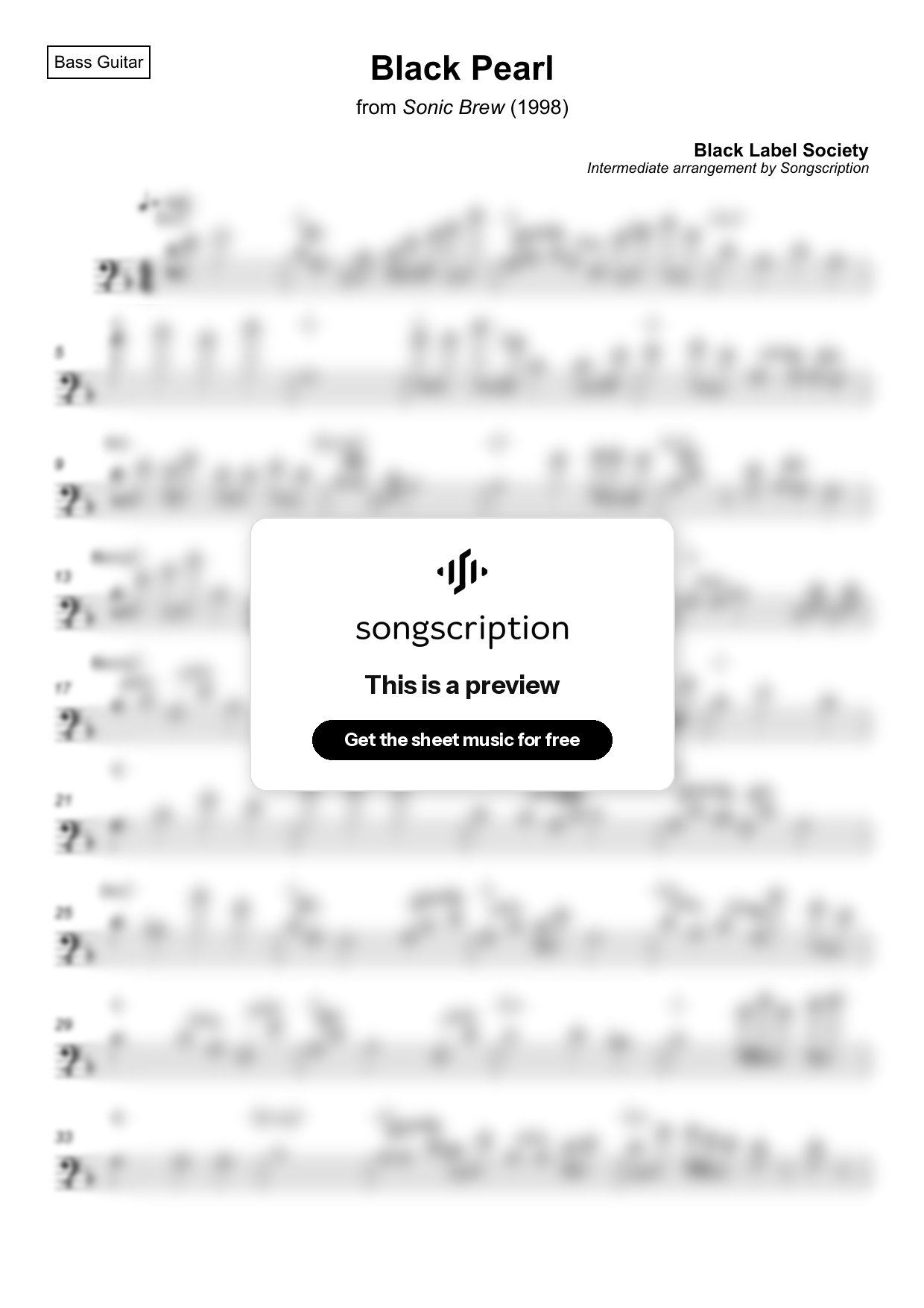 Intermediate Bass Guitar Sheet Music for "Black Pearl" by Black Label Society