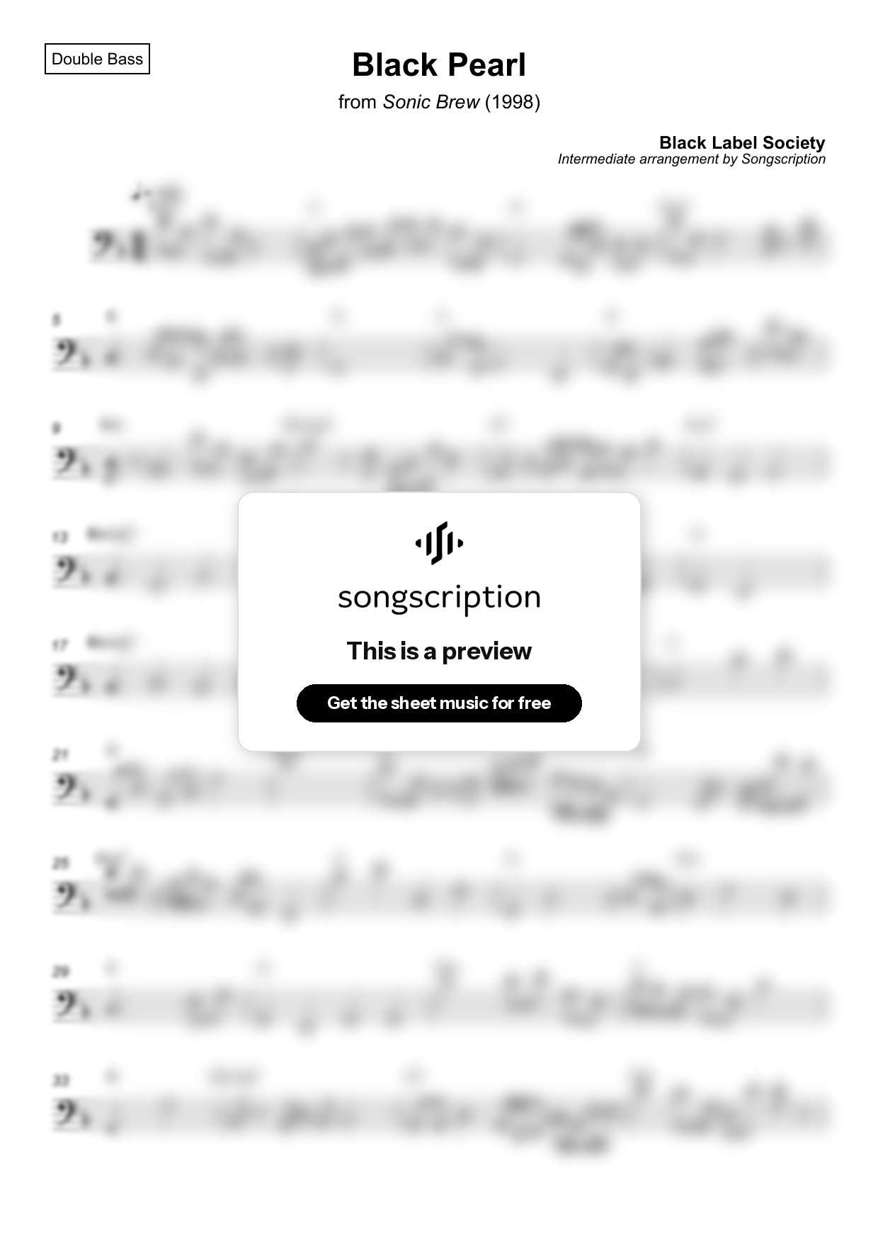 Intermediate Double Bass Sheet Music for "Black Pearl" by Black Label Society